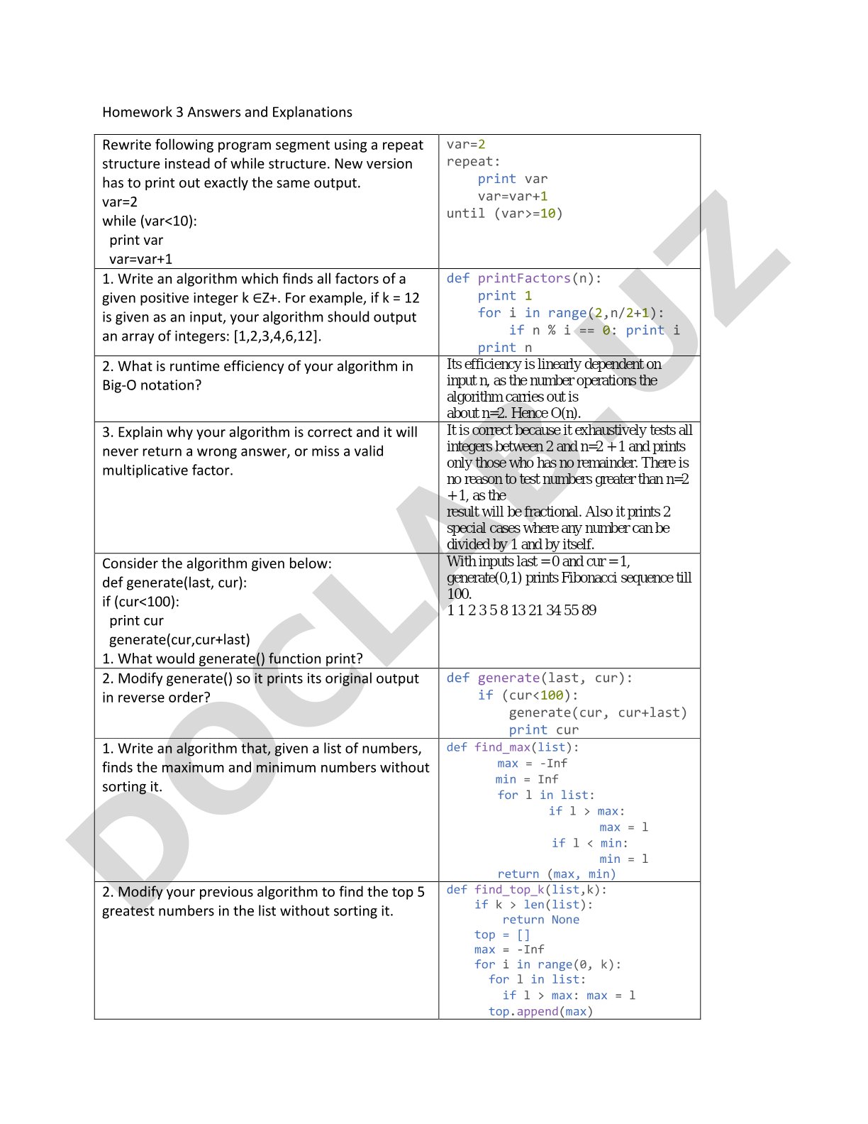 Homework 3 Answers and Explanations