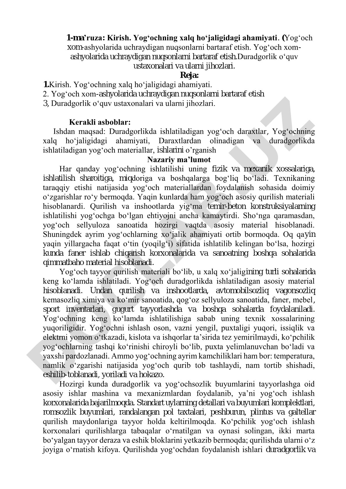 Yog‘ochning xalq ho‘jaligidagi ahamiyati