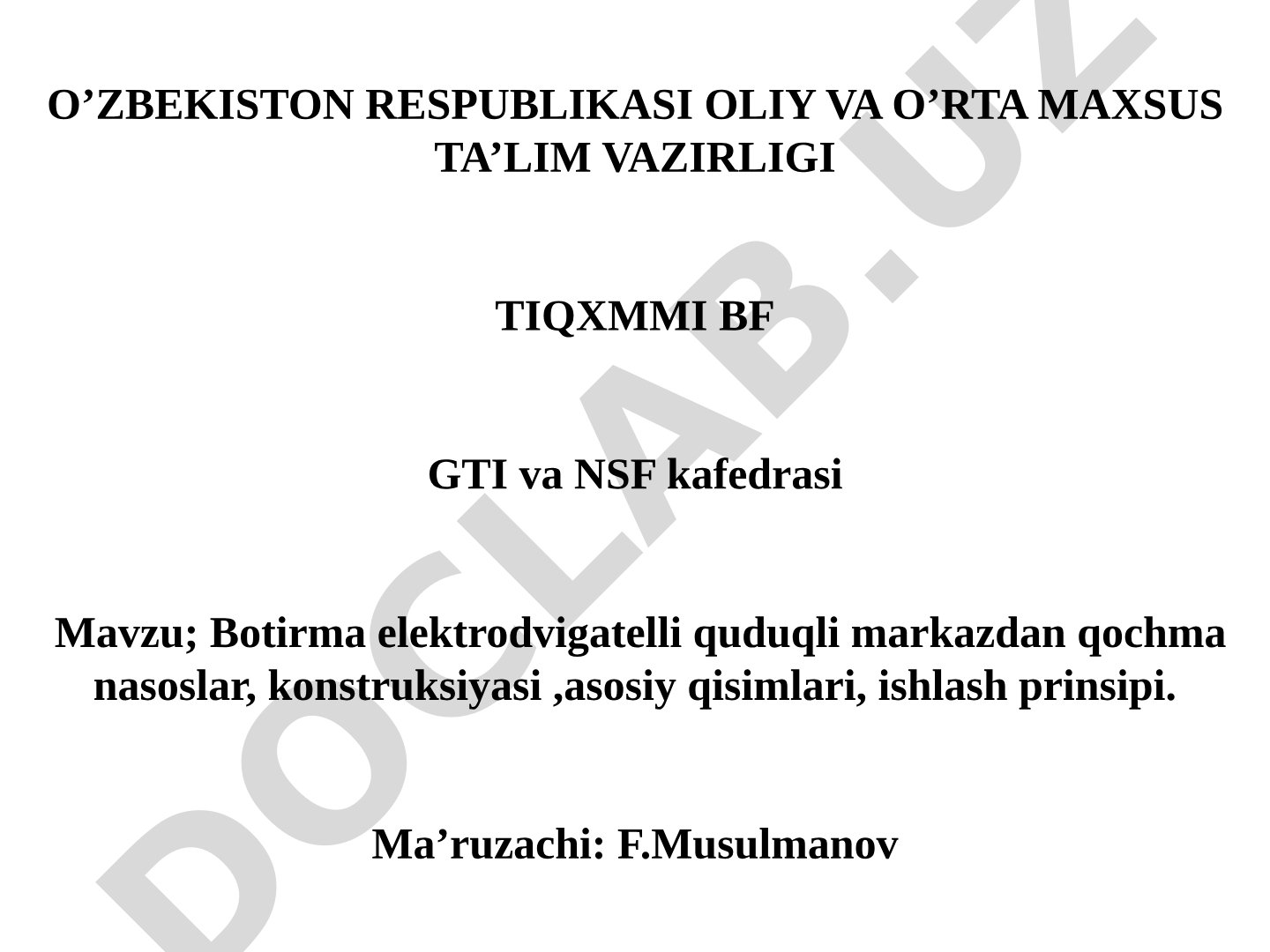 Botirma elektrodvigatelli quduqli markazdan qochma nasoslar, konstruksiyasi, asosiy qisimlari, ishlash prinsipi