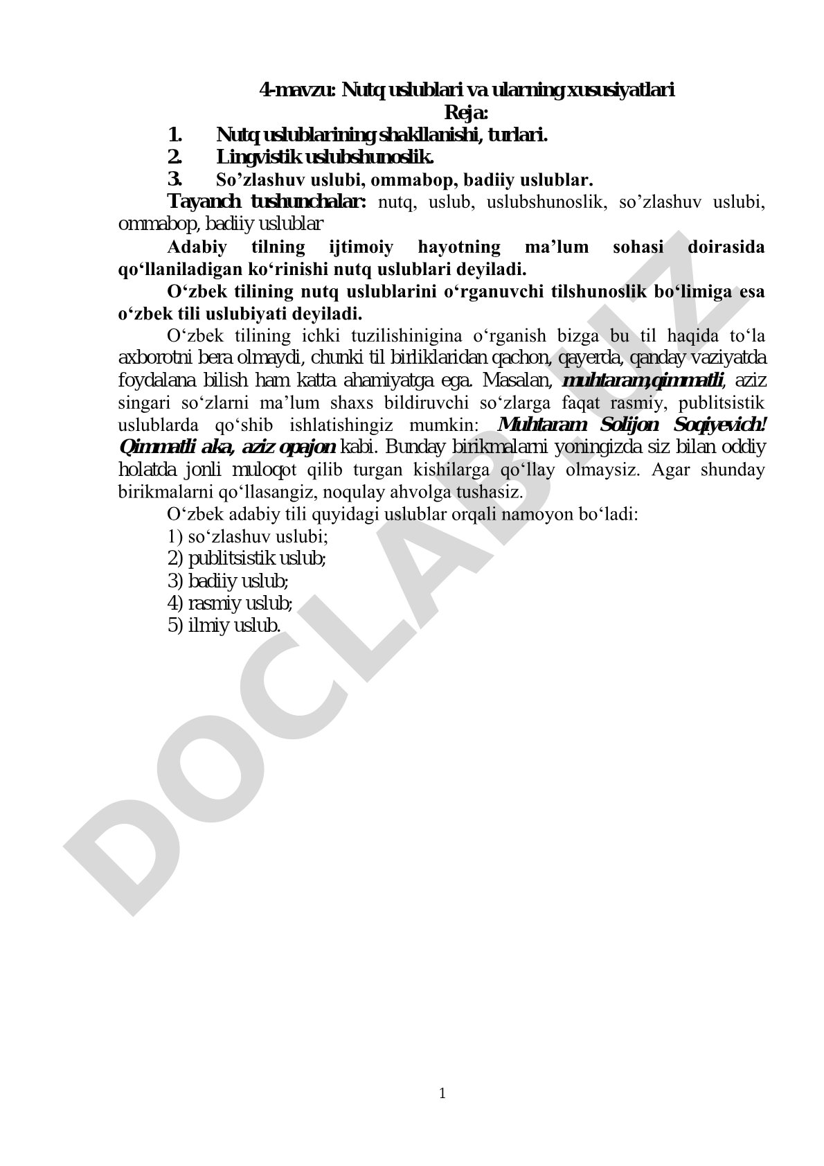 Nutq uslublari va ularning xususiyatlari