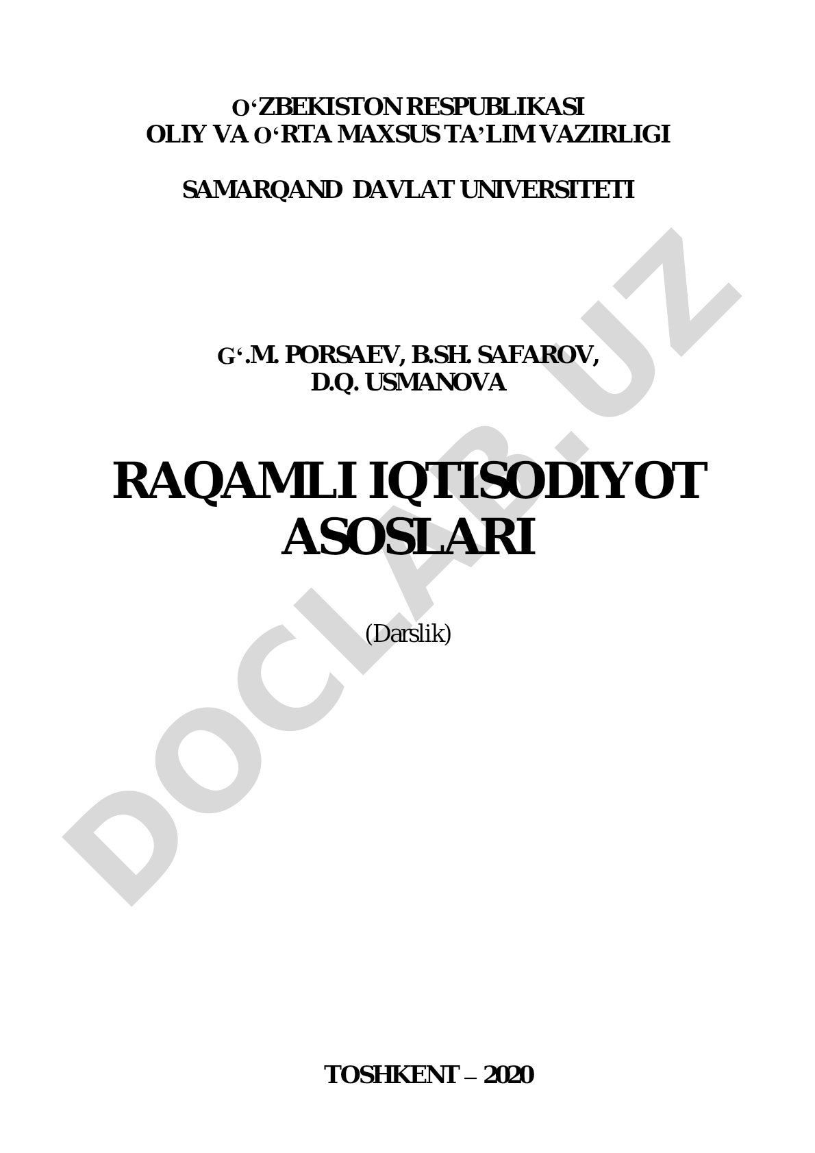 Raqamli iqtisodiyot asoslari