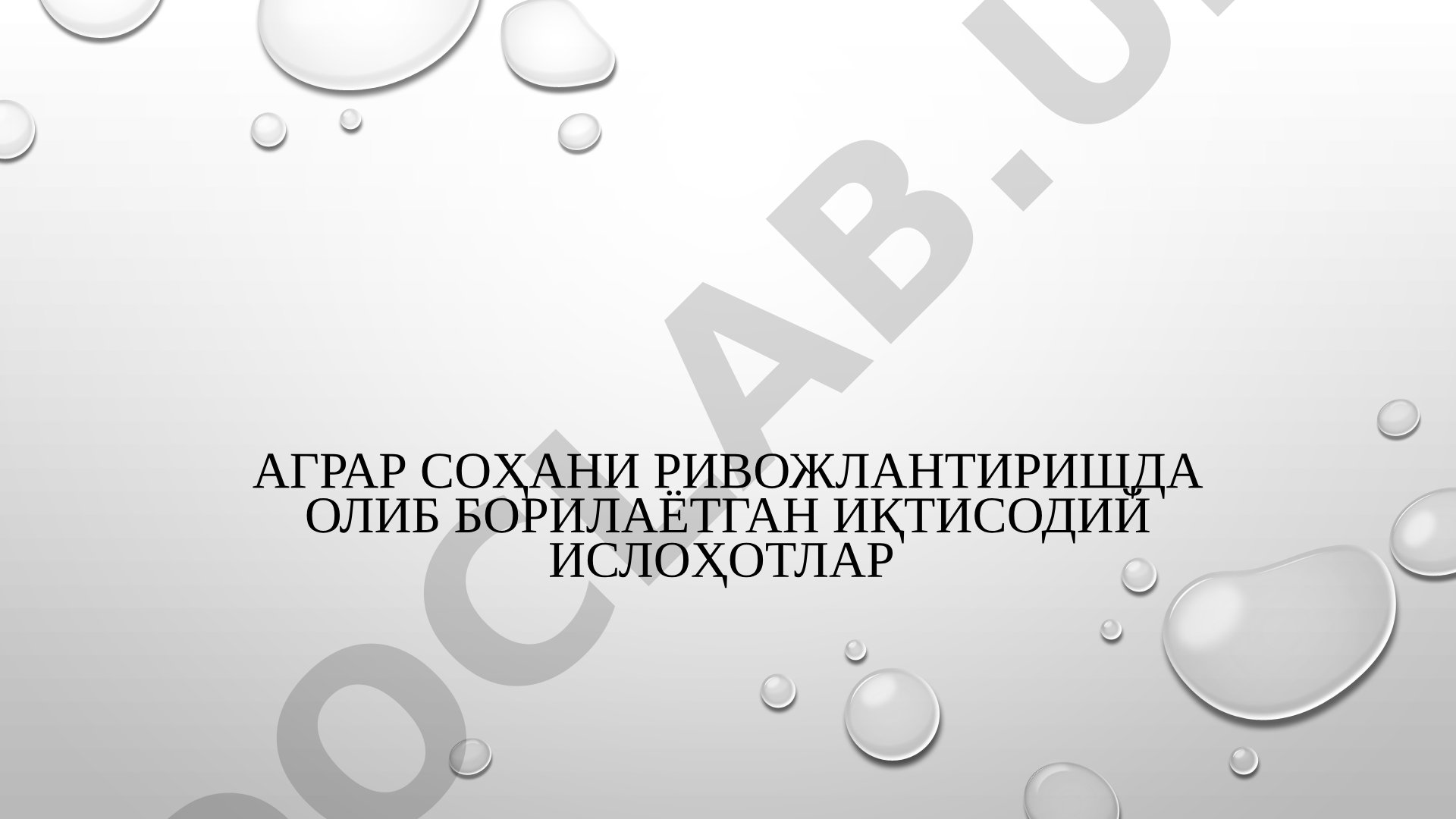 Аграр соҳани ривожлантиришда олиб борилаётган иқтисодий ислоҳотлар