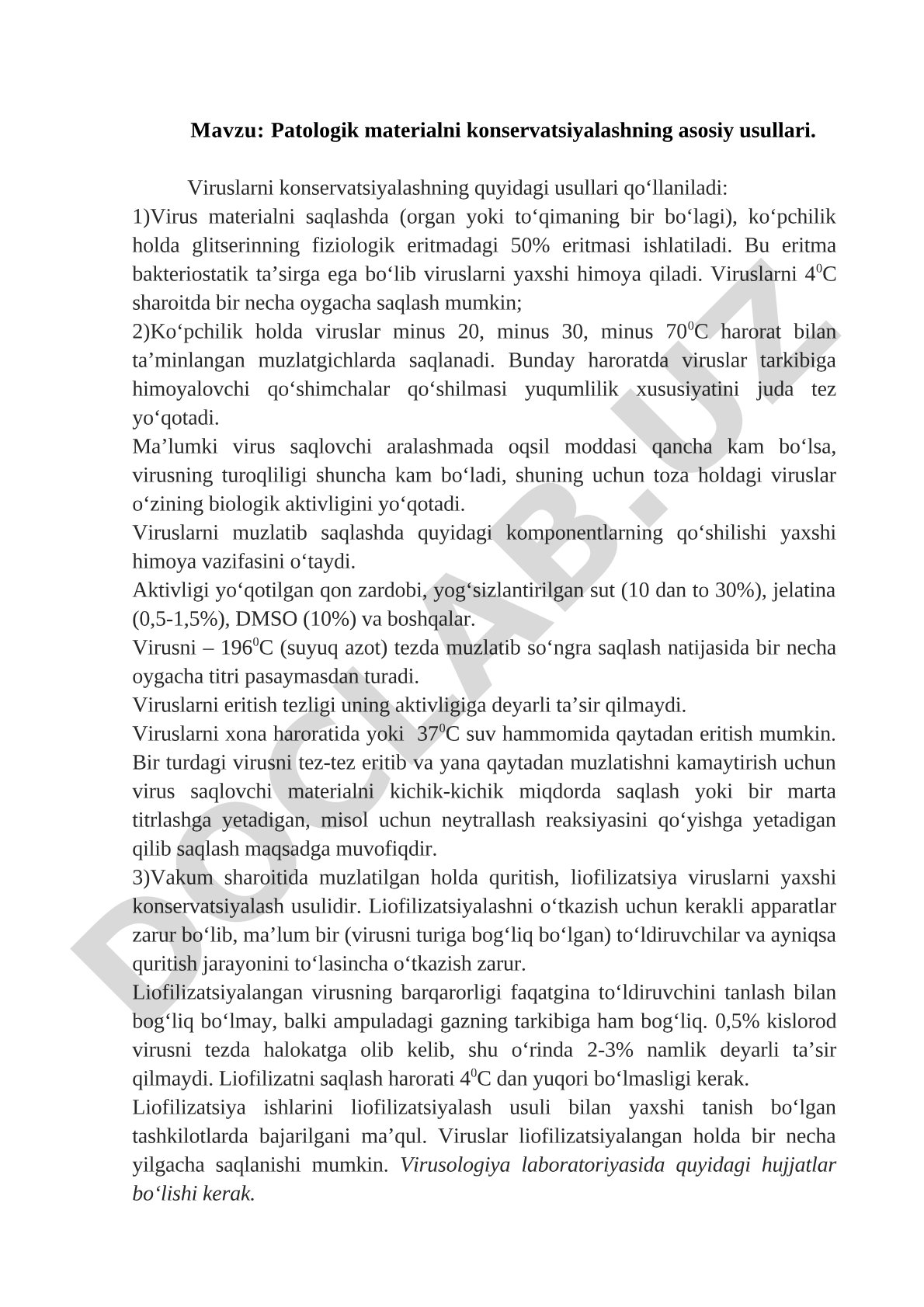 Patologik materialni konservatsiyalashning asosiy usullari