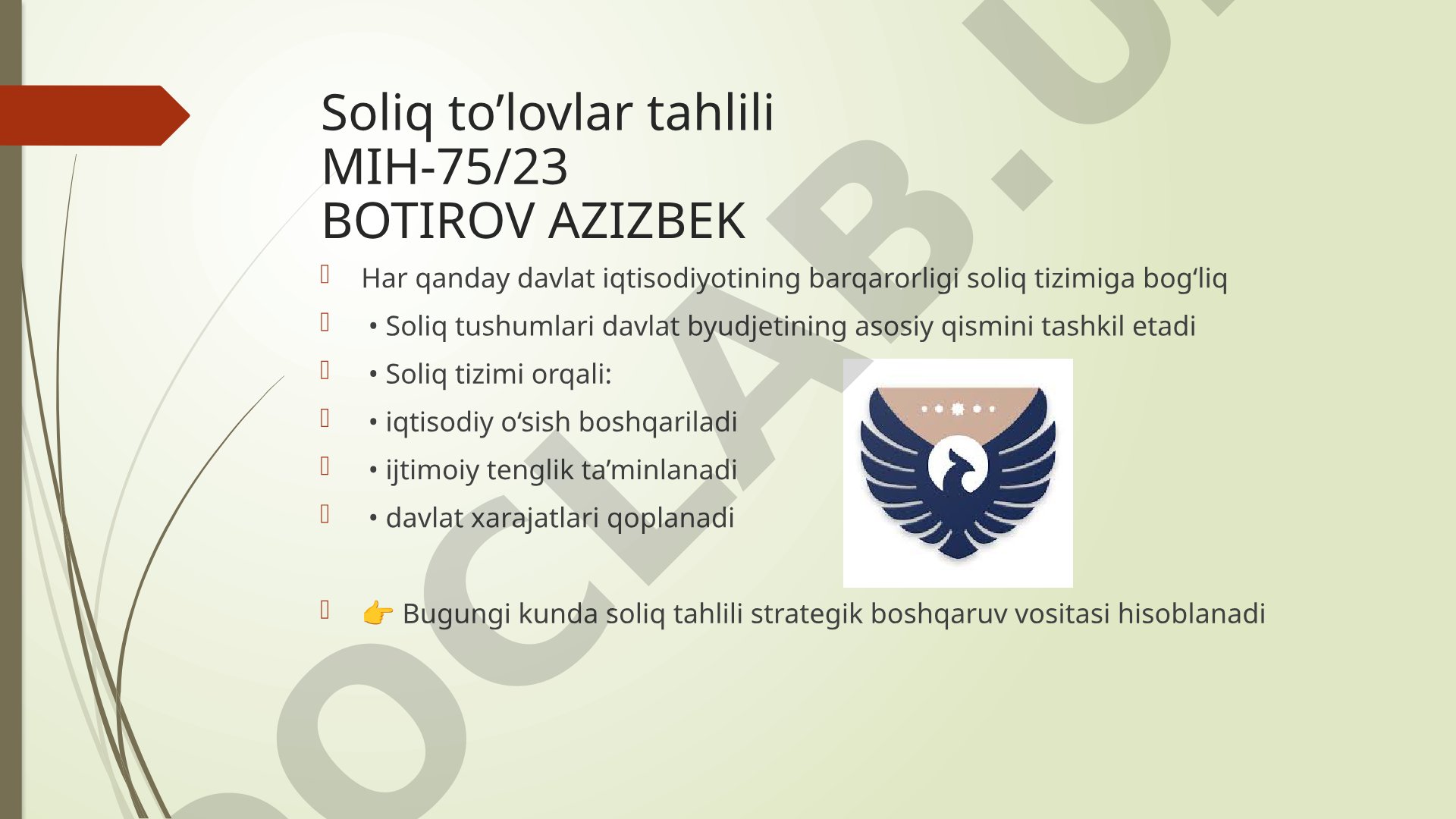 Soliq to’lovlar tahlili