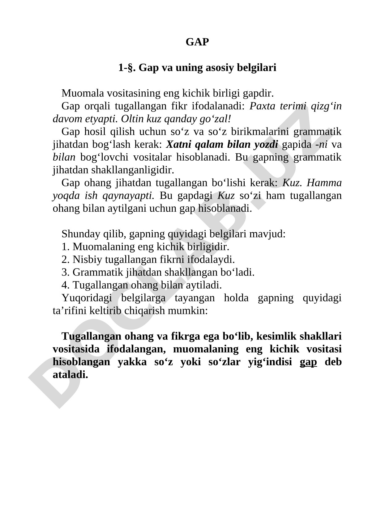 Gap va uning asosiy belgilari
