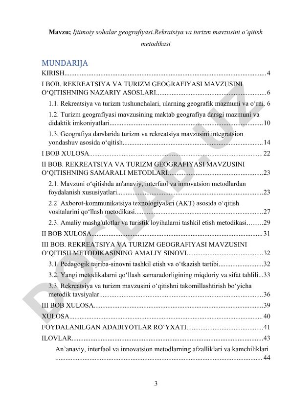 Ijtimoiy sohalar geografiyasi. Rekreatsiya va turizm mavzusini o‘qitish metodikasi