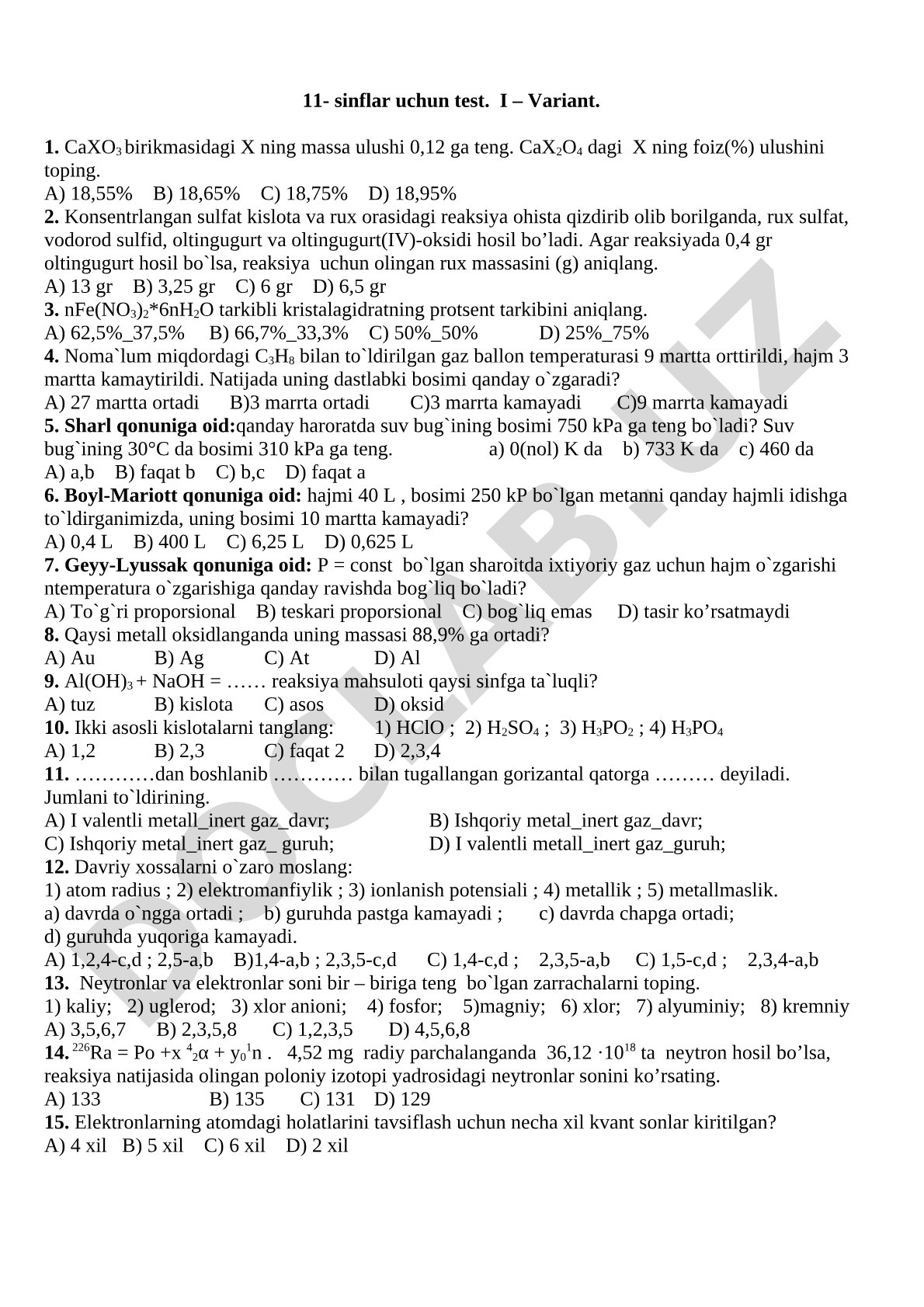 11- sinflar uchun test