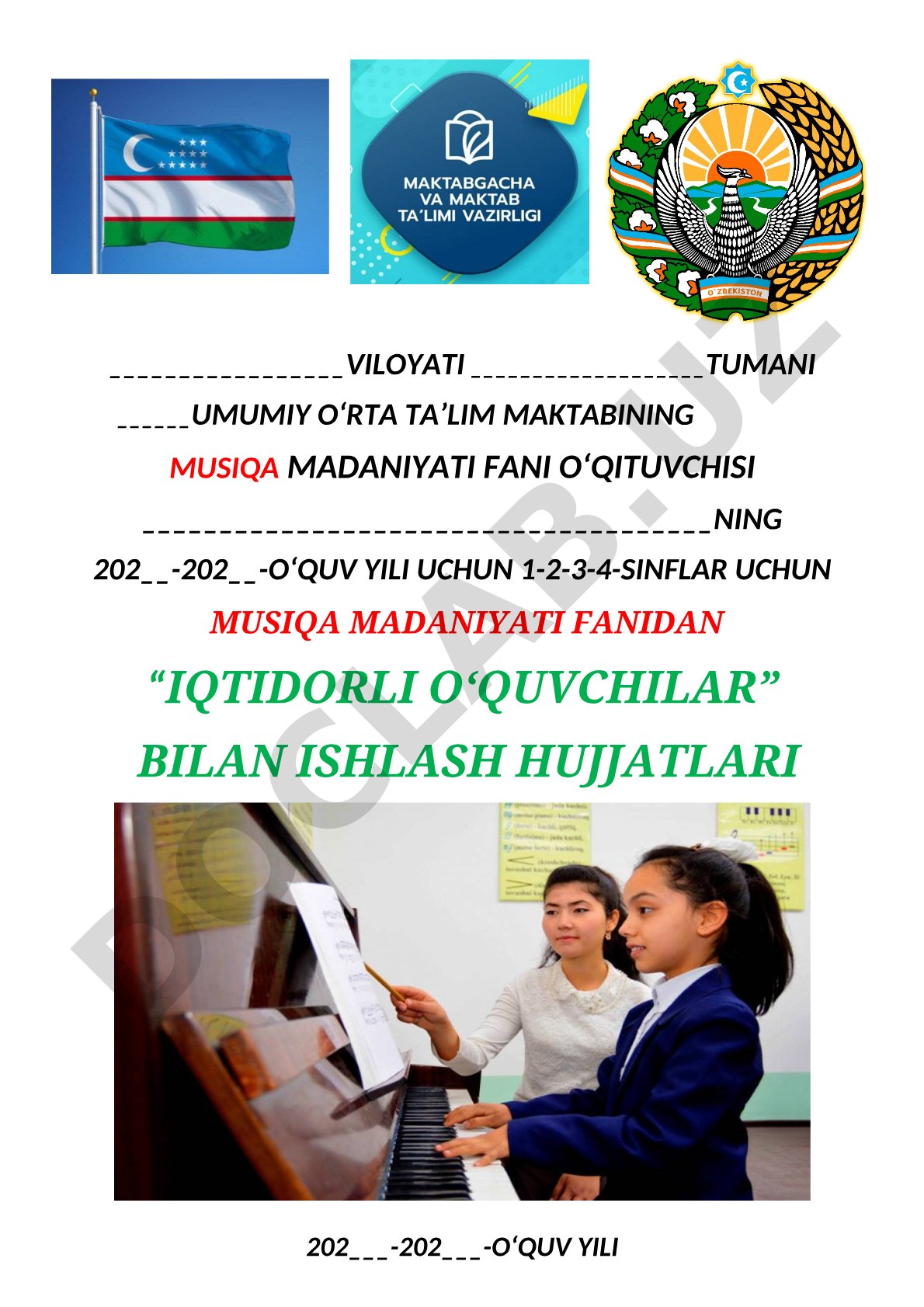 Musiqa madaniyati fanidan iqtidorli o'quvchilar bilan ishlash to'garagi ish rejasi