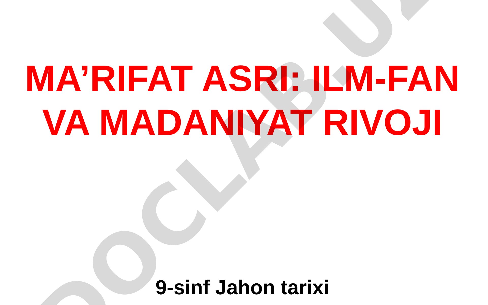 Ma'rifat asri: ilm-fan va madaniyat rivoji