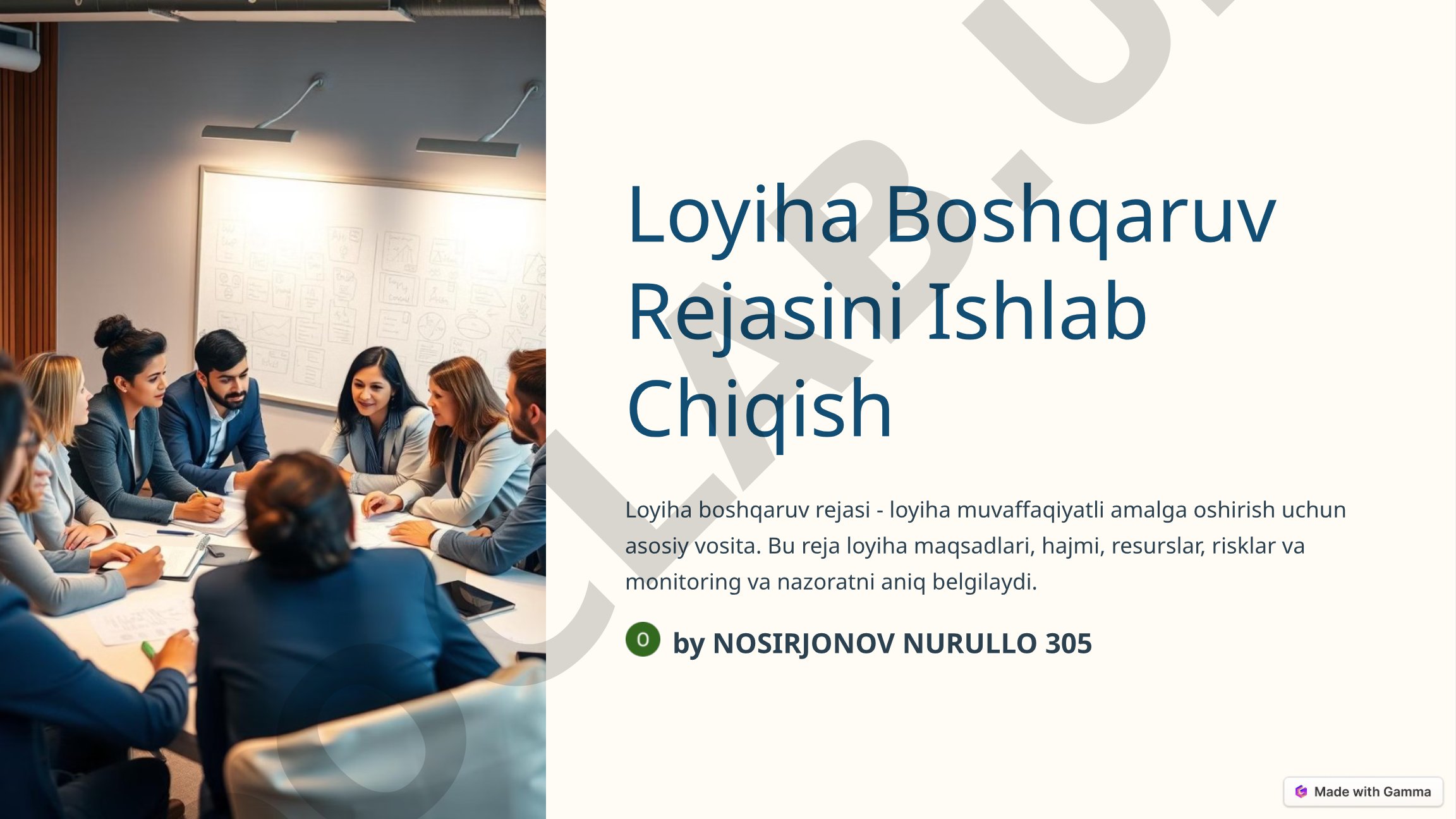 Loyiha Boshqaruv Rejasini Ishlab Chiqish