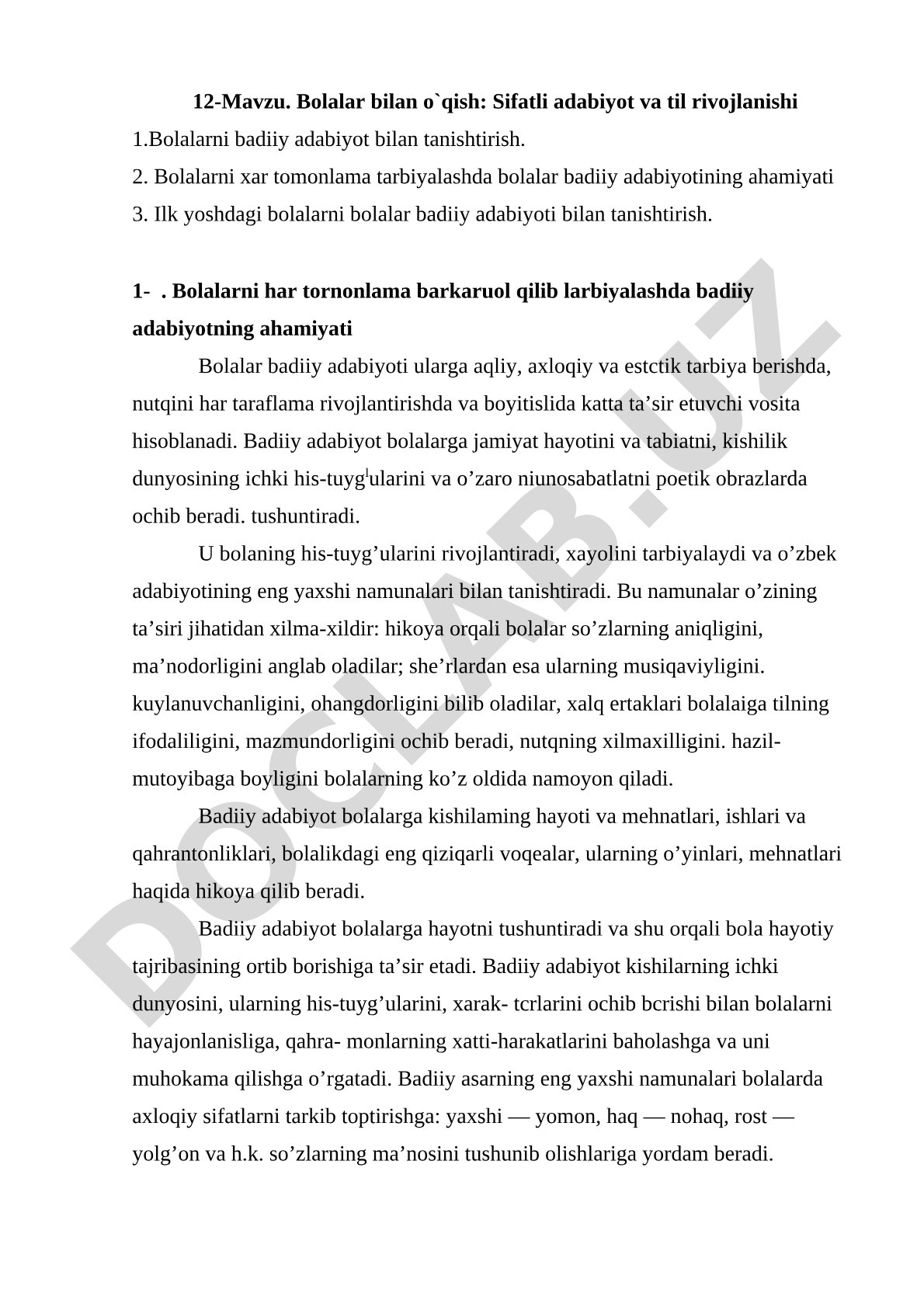 Bolalar bilan o'qish: Sifatli adabiyot va til rivojlanishi