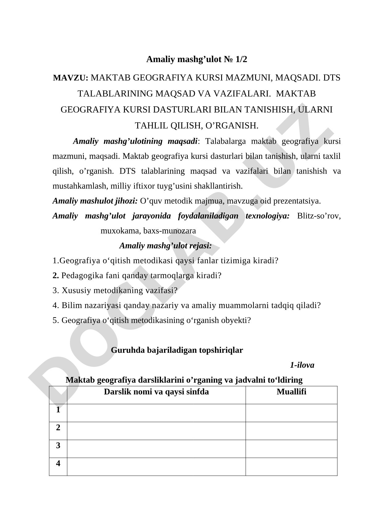 MAKTAB GЕOGRAFIYA KURSI MAZMUNI, MAQSADI