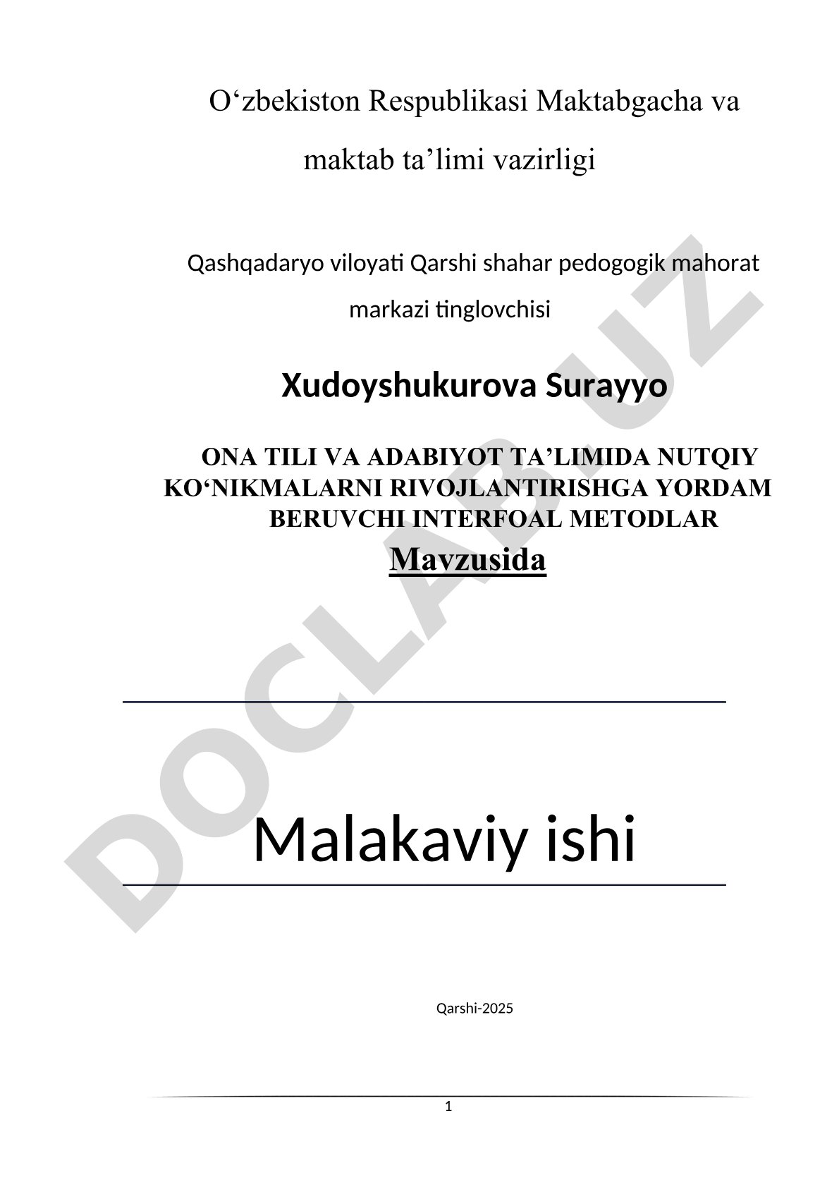 ONA TILI VA ADABIYOT TA’LIMIDA NUTQIY KO‘NIKMALARNI RIVOJLANTIRISHGA YORDAM BERUVCHI INTERFOAL METODLAR