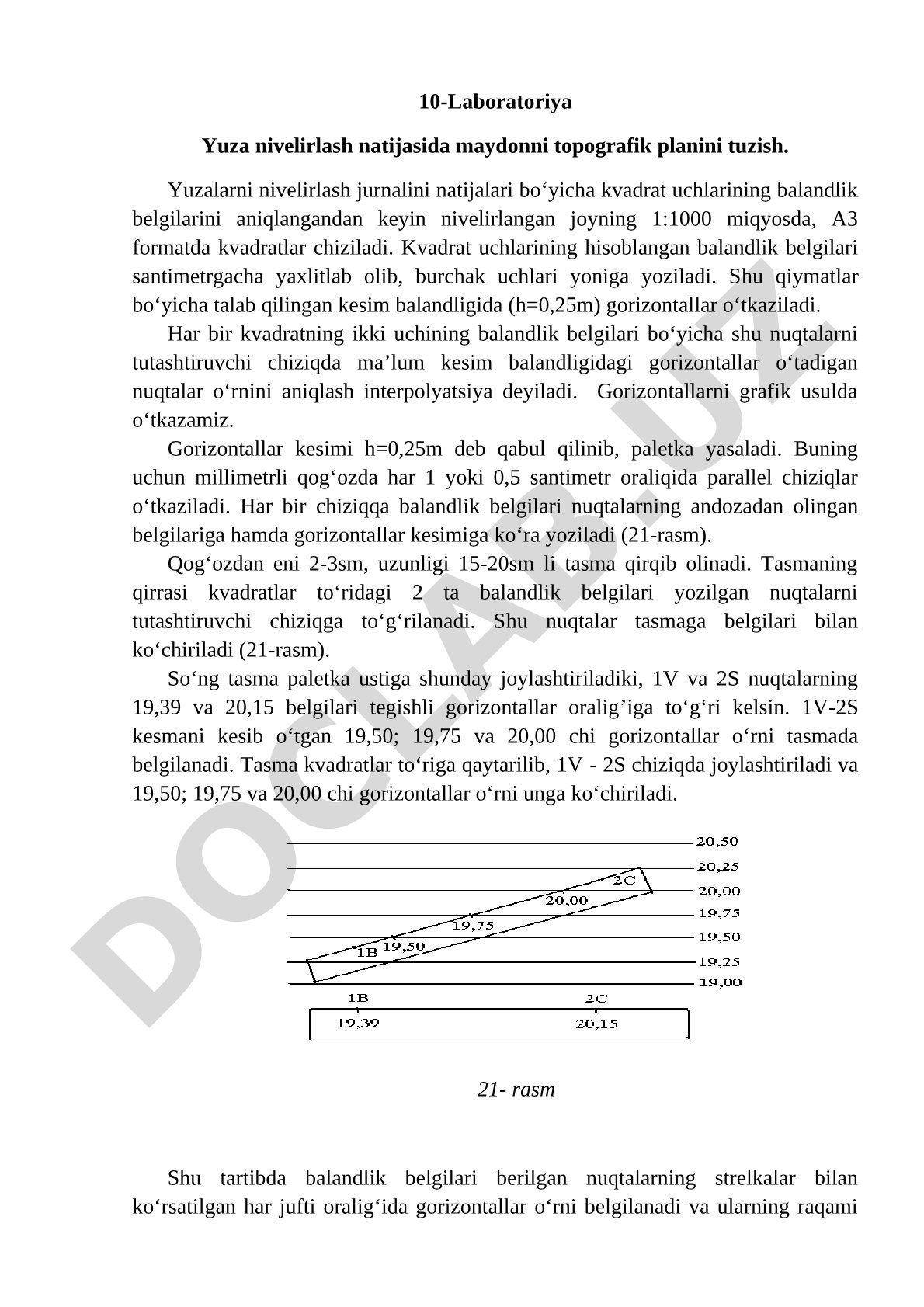 10-Laboratoriya Yuza nivelirlash natijasida maydonni topografik planini tuzish