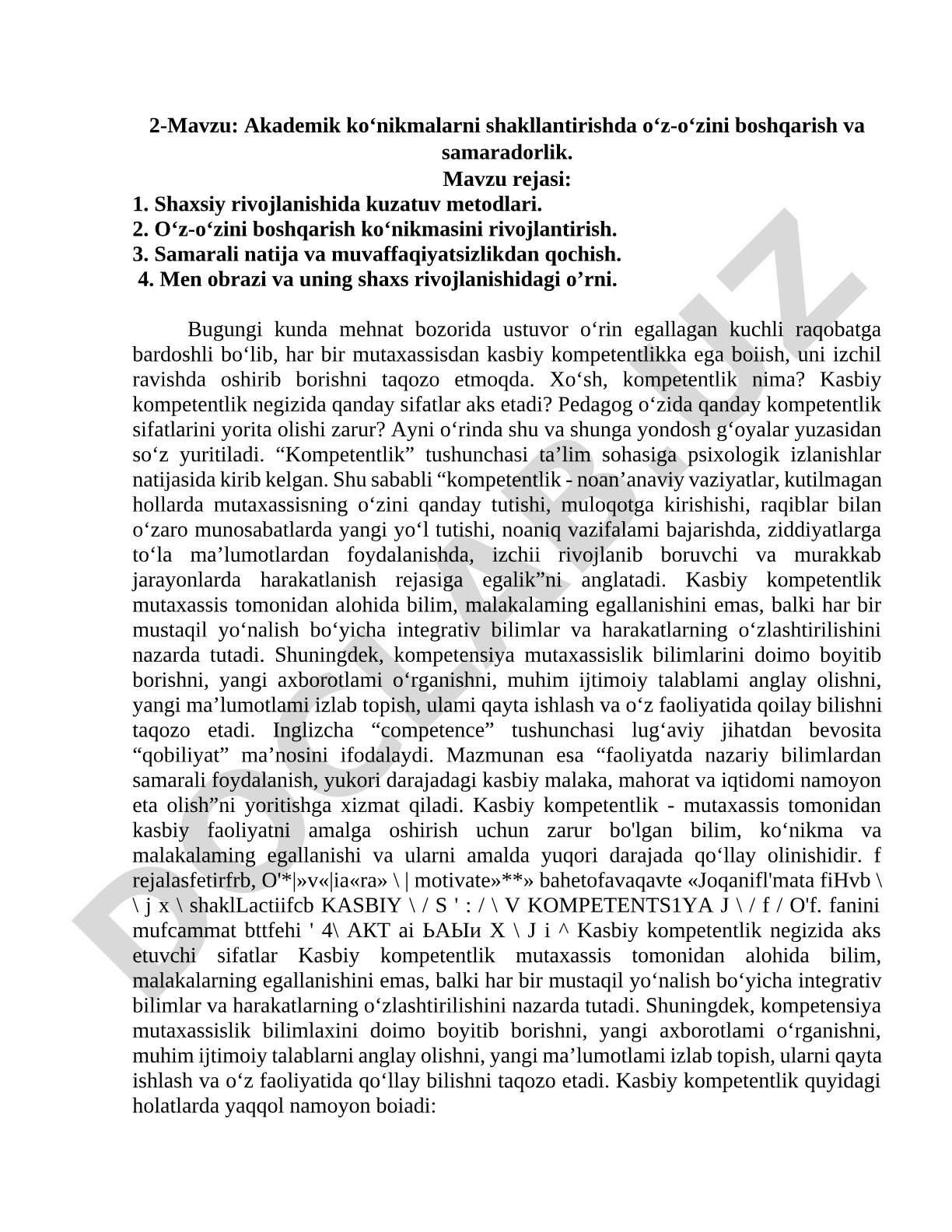 Akademik ko‘nikmalarni shakllantirishda o‘z-o‘zini boshqarish va samaradorlik
