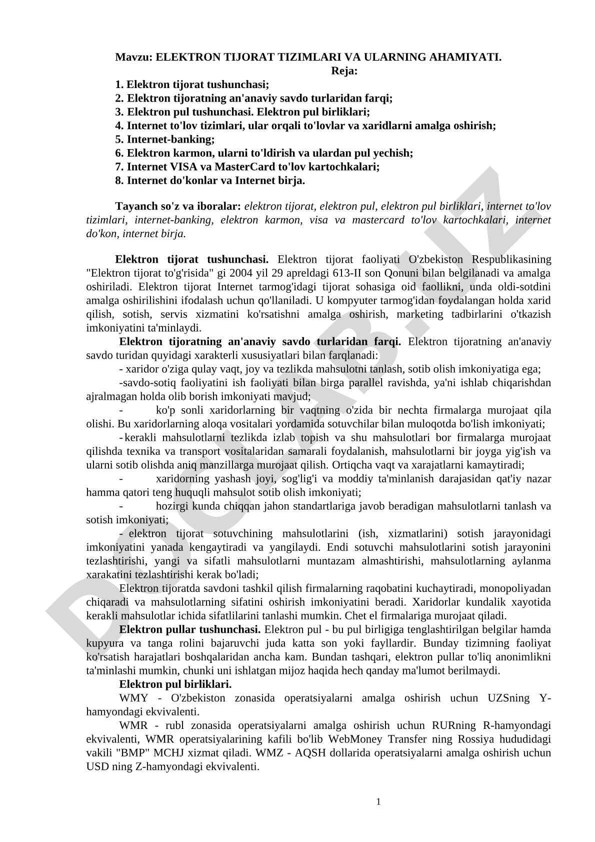 ELEKTRON TIJORAT TIZIMLARI VA ULARNING AHAMIYATI