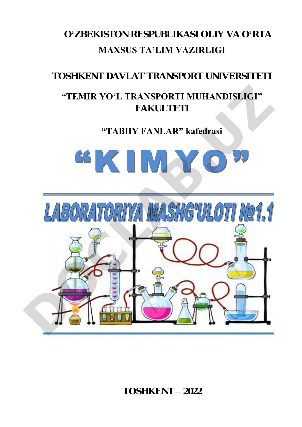 Laboratoriya ishi №1.1 kimyo tajriba xonalarida ishlash havfsizlik texnikasi qoidalari