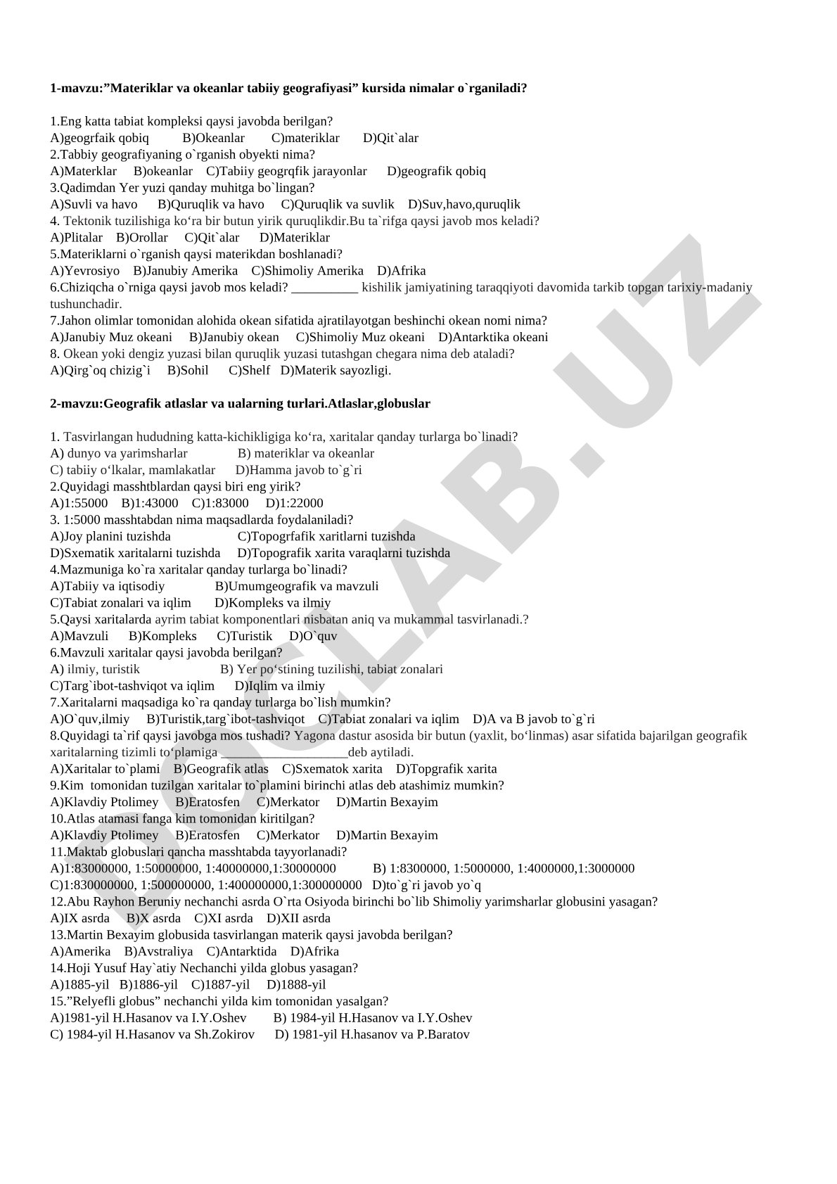 Materiklar va okeanlar tabiiy geografiyasi