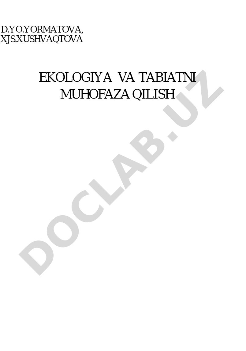 Ekologiya va tabiatni muhofaza qilish