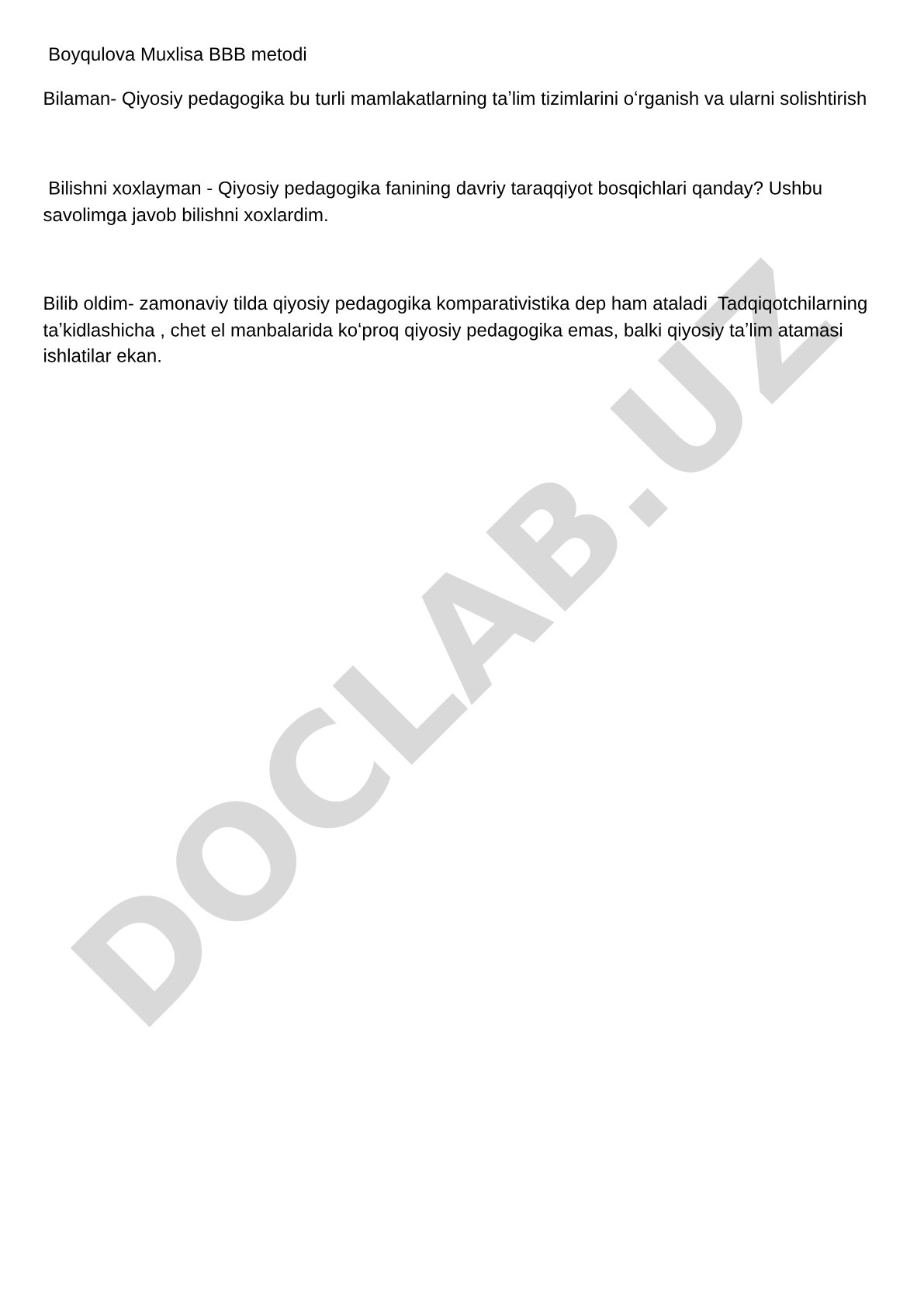 Qiyosiy pedagogika fanining taraqqiyot bosqichlari