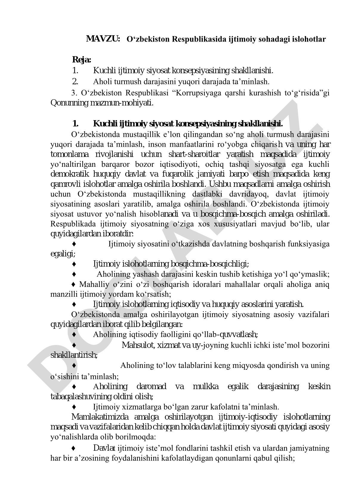 O‘zbekiston Respublikasida ijtimoiy sohadagi islohotlar