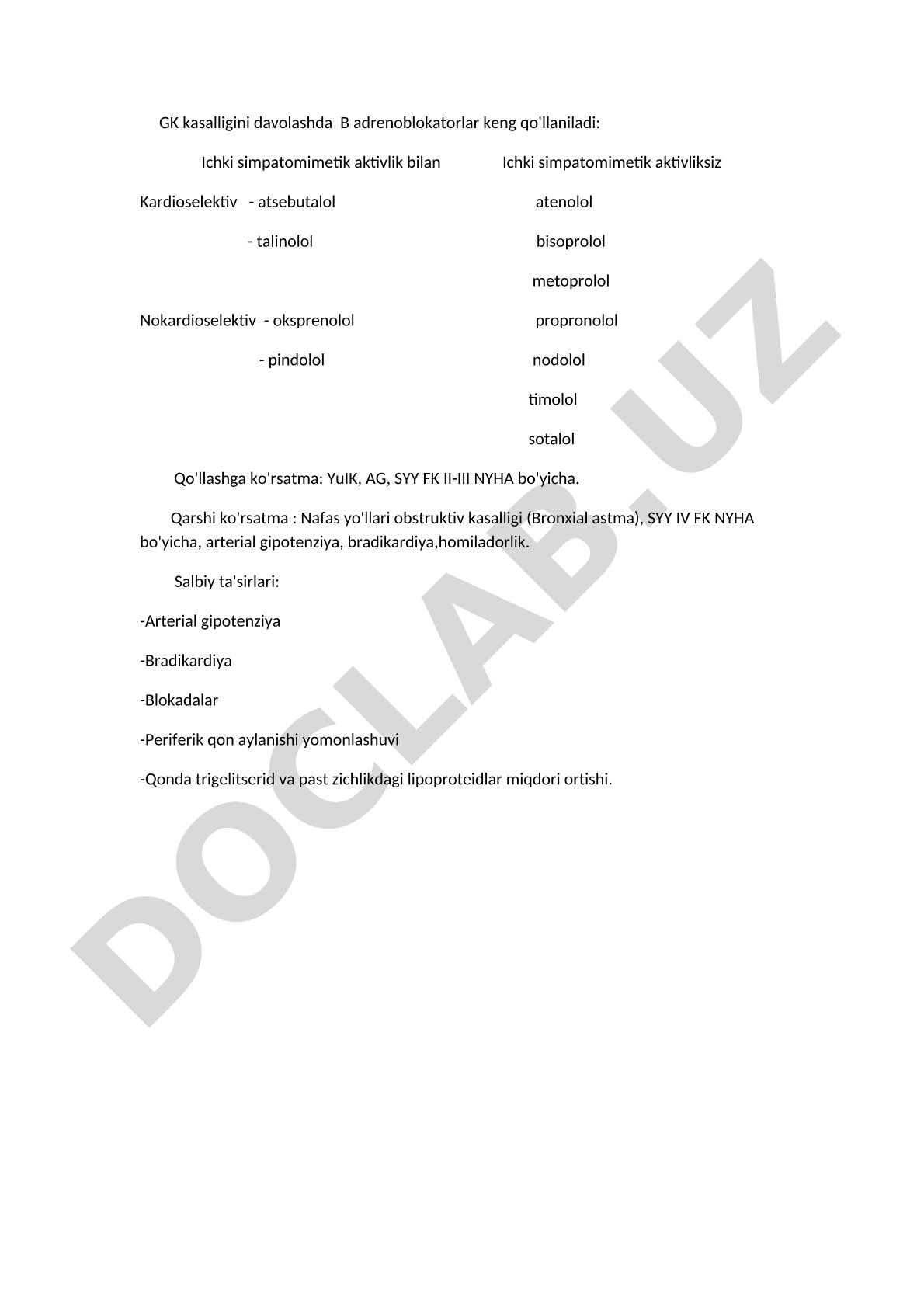 GK kasalligini davolashda B adrenoblokatorlar