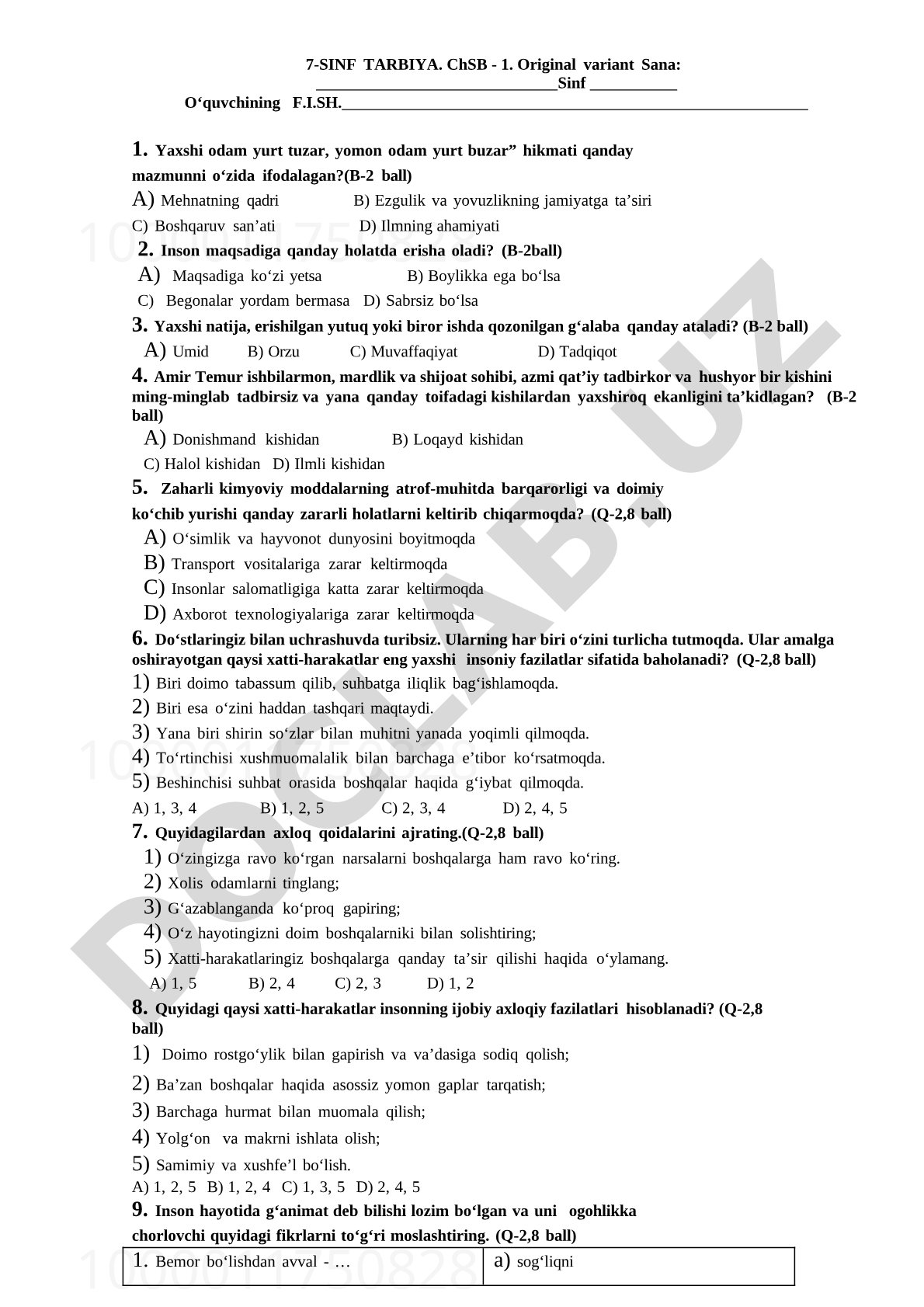7-SINF TARBIYA. ChSB - 1. Original variant