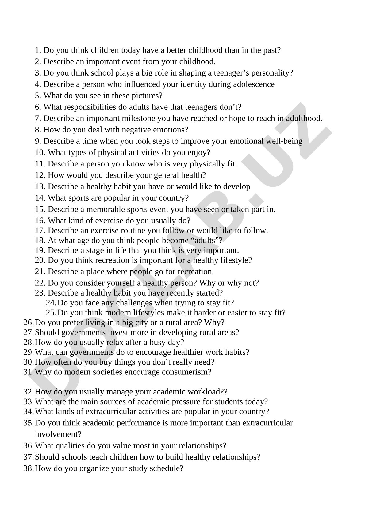 Life stages and health discussion questions