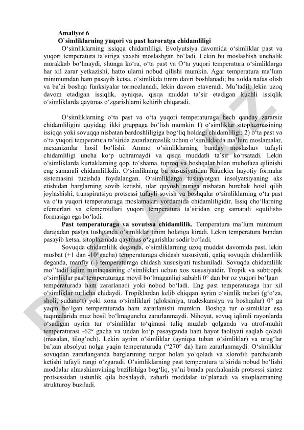 O'simliklarning yuqori va past haroratga chidamliligi
