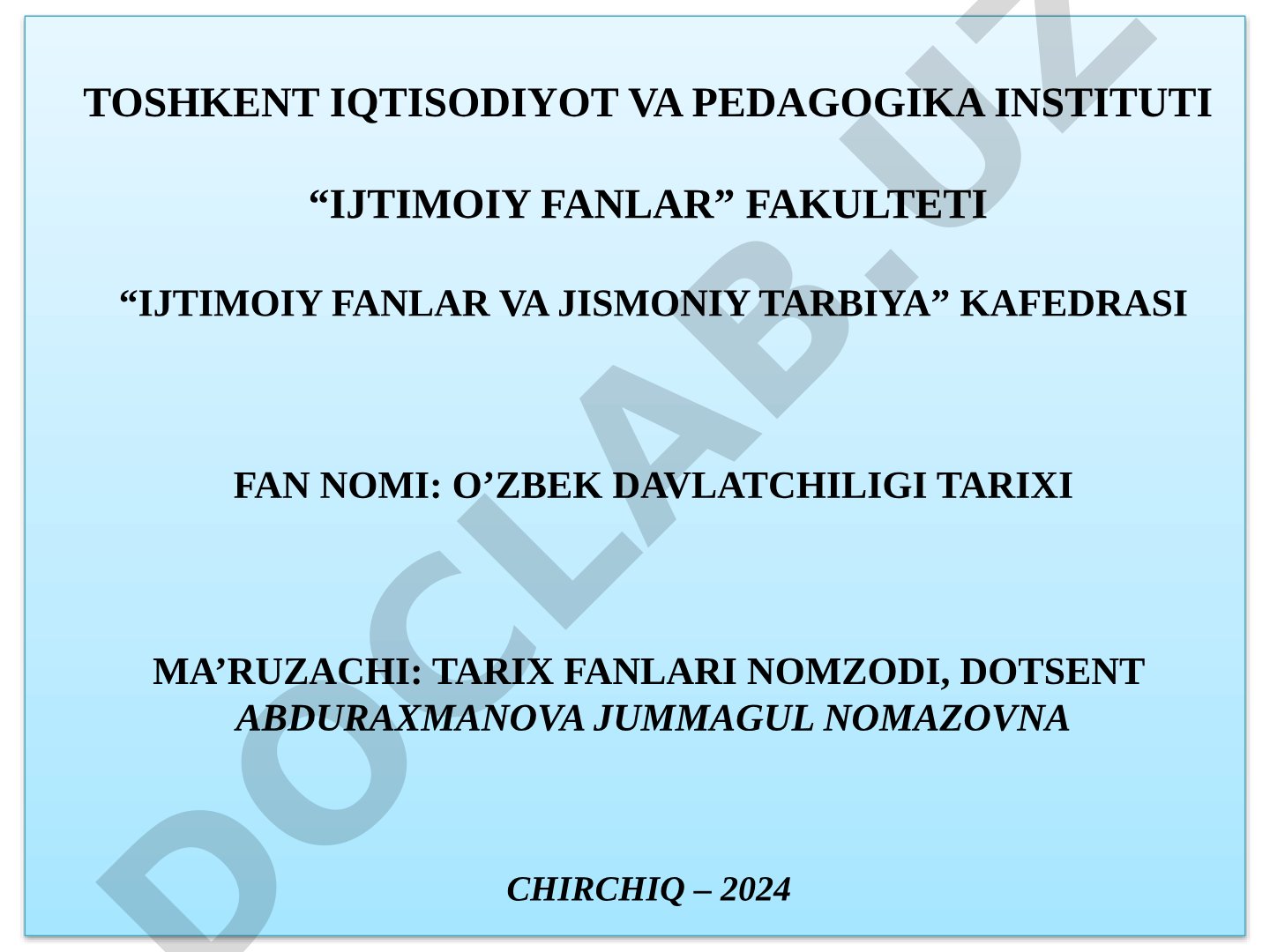 O'ZBEK DAVLATCHILIGI MILODIY I–VIII ASRLARDA