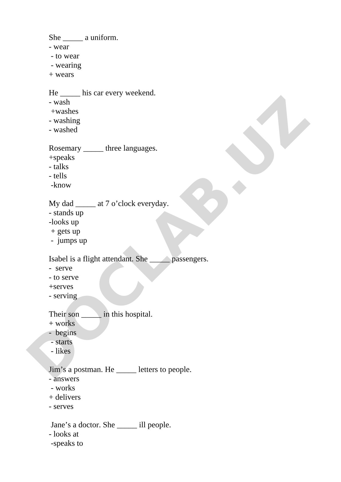 Present Simple Tense Exercises