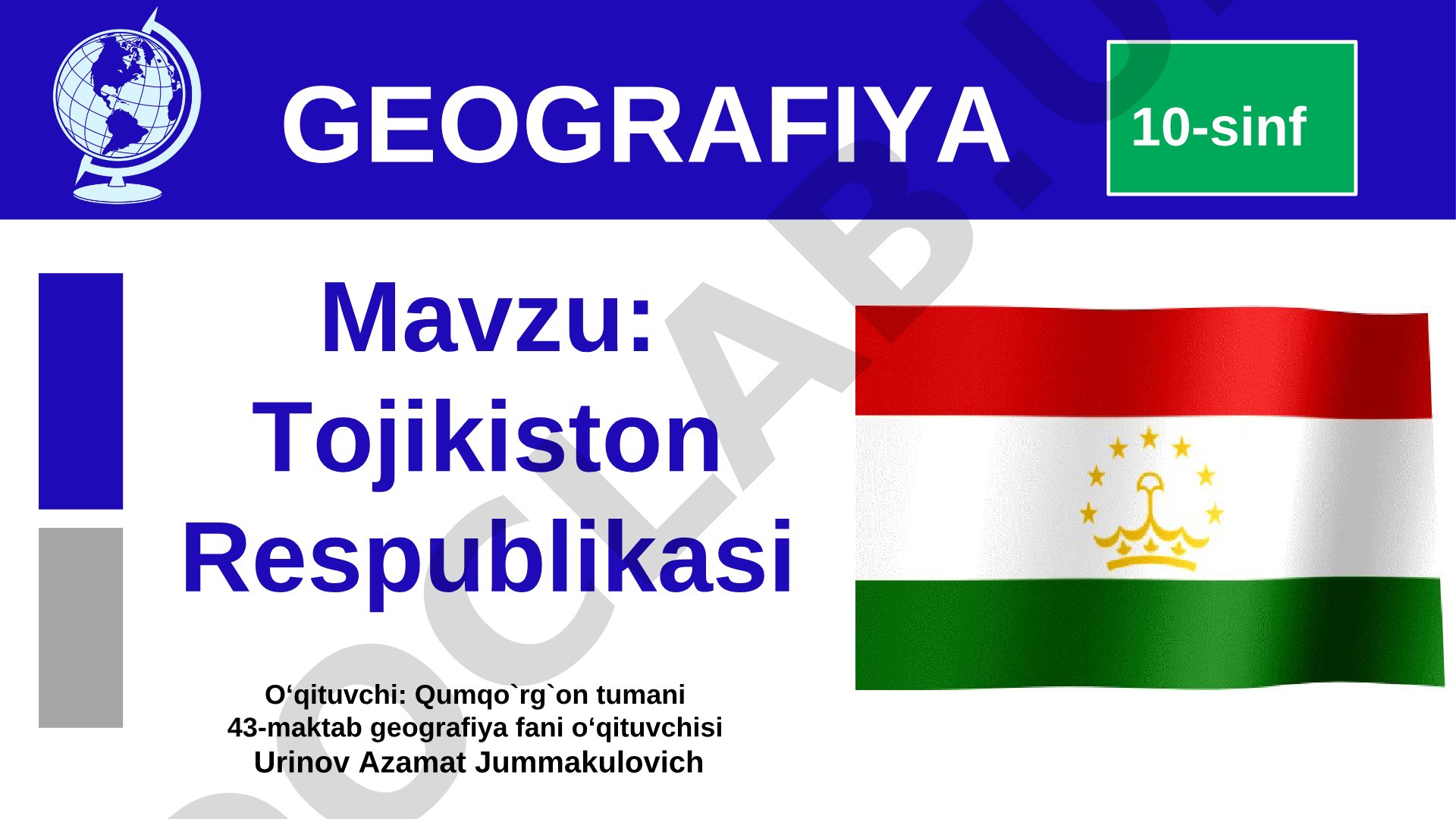 Tojikiston Respublikasi 10-sinf GEOGRAFIYA
