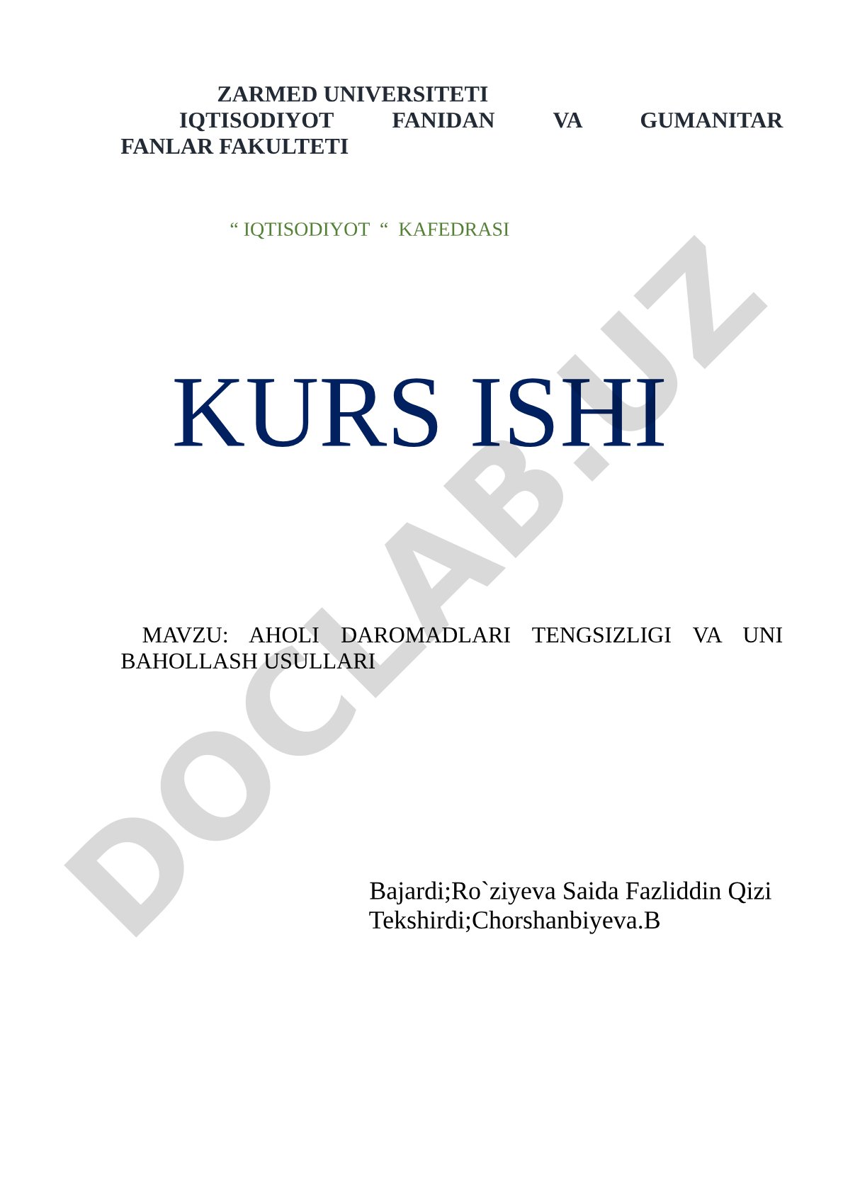 Aholi daromadlari tengsizligi va uni baholash usullari