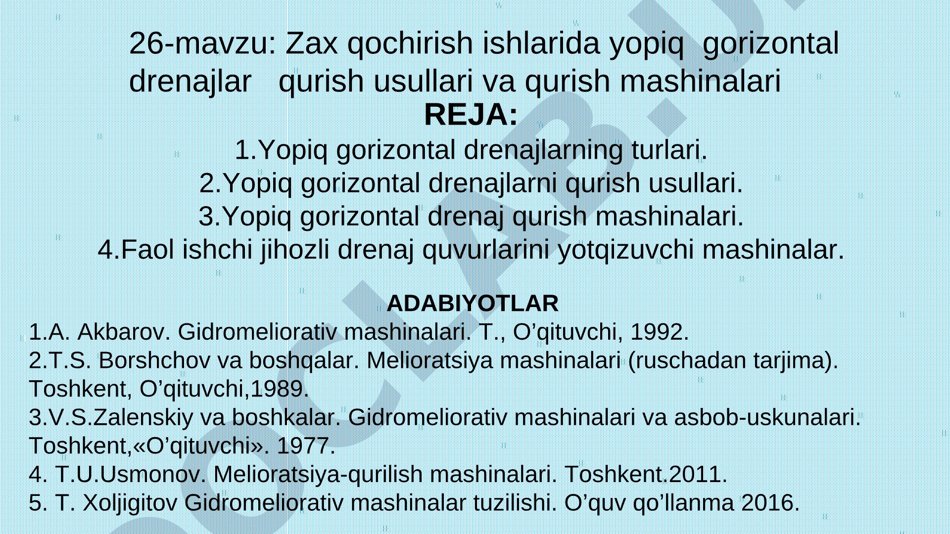 Zax qochirish ishlarida yopiq gorizontal drenajlar qurish usullari va qurish mashinalari