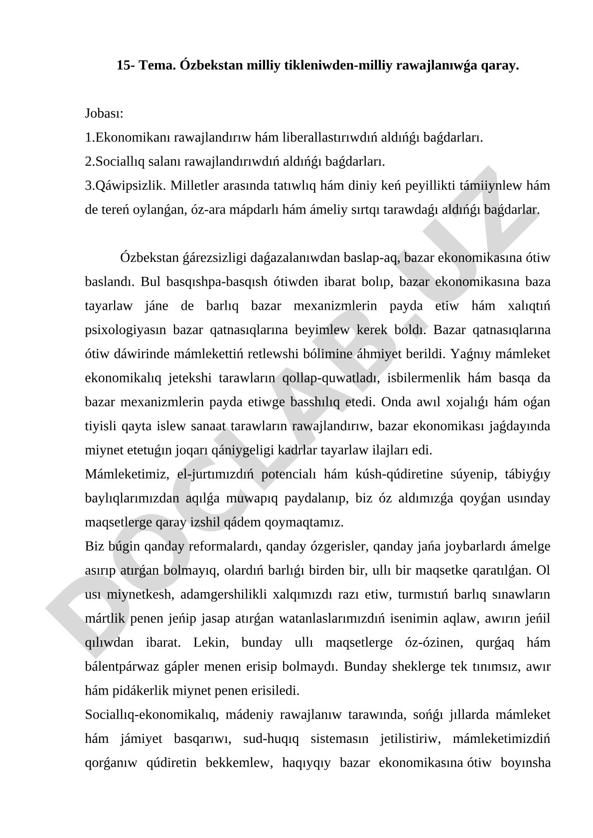 Ózbekstan milliy tikleniwden-milliy rawajlanıwǵa qaray