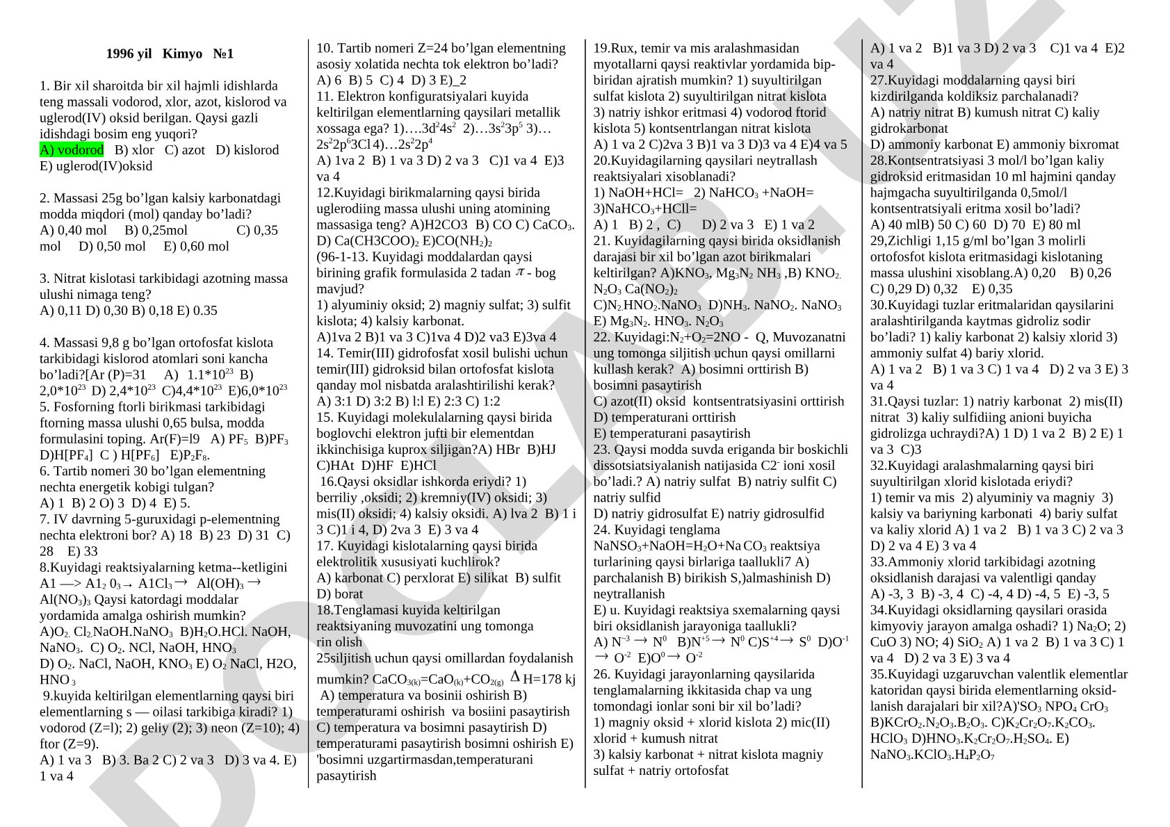 1996 yil Kimyo №1