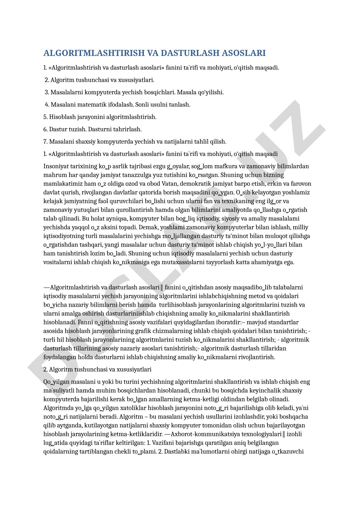 Algoritmlashtirish va dasturlash asoslari