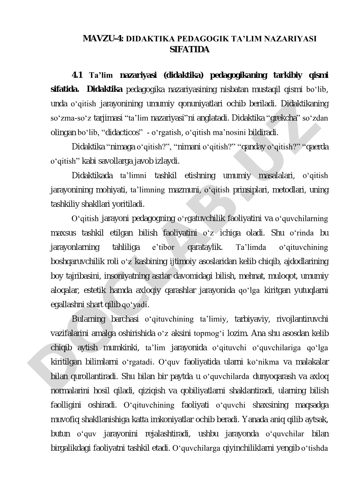 Didaktika pedagogik ta’lim nazariyasi sifatida