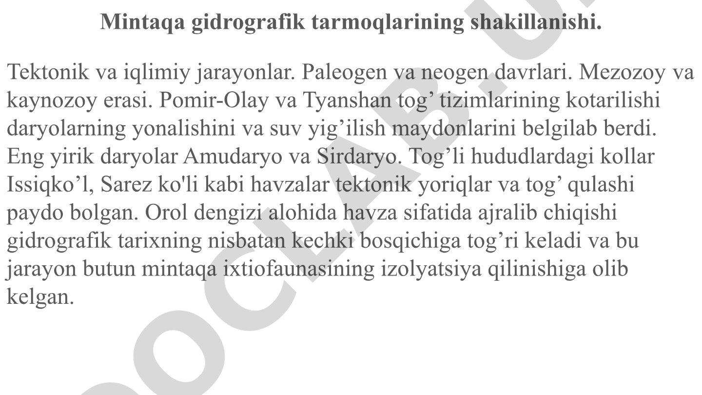 Mintaqa gidrografik tarmoqlarining shakillanishi