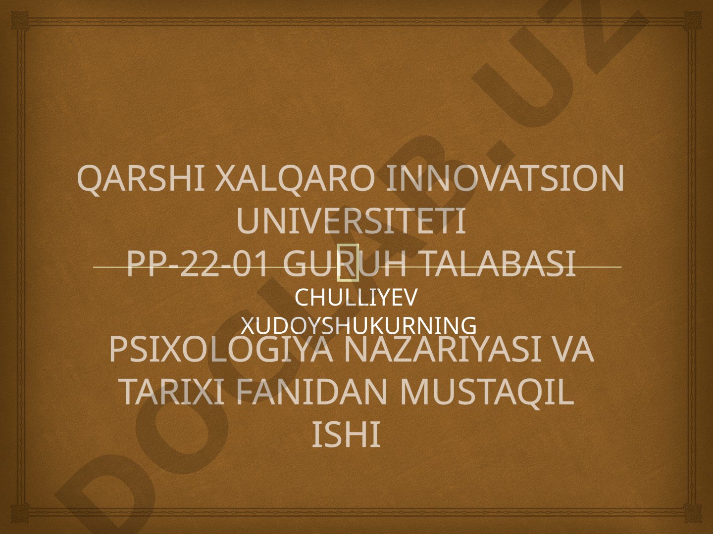 Mustaqil ish: Eksperimental psixologiyaning shakllanishi, reja va kirish qismi