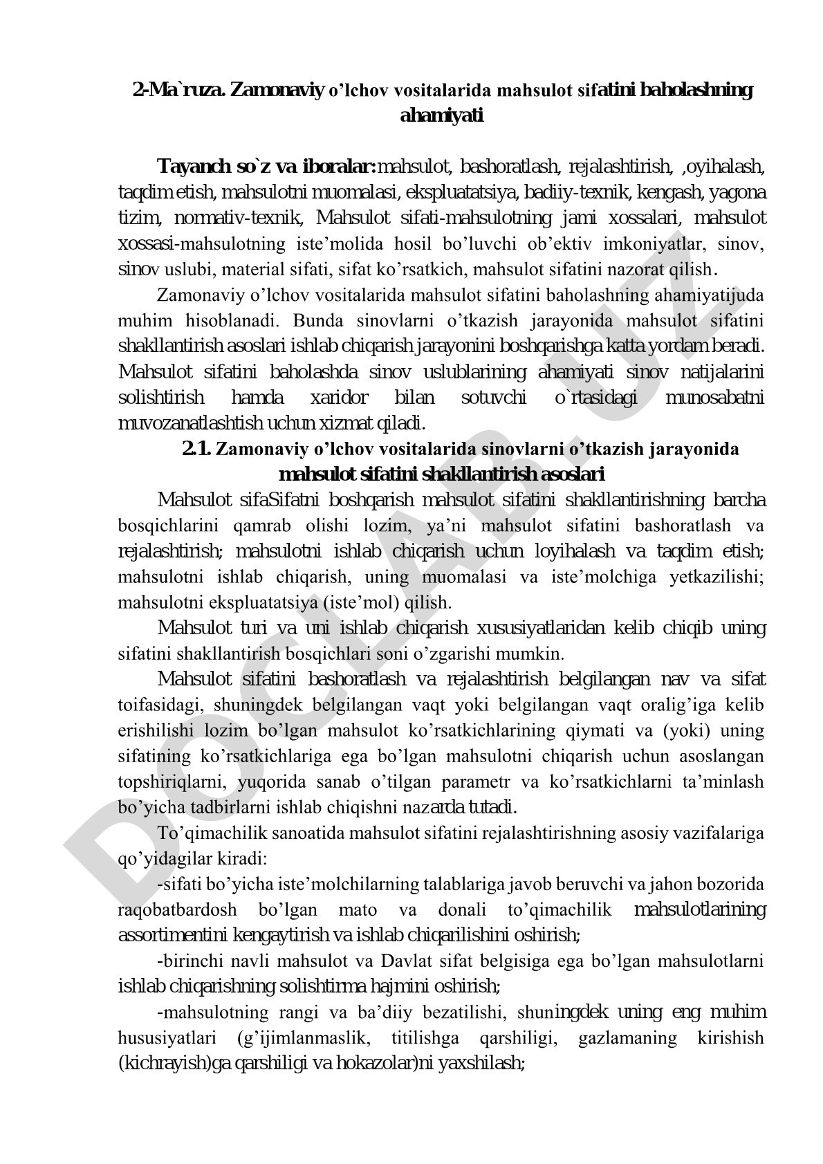 Zamonaviy o’lchov vositalarida mahsulot sifatini baholashning ahamiyati