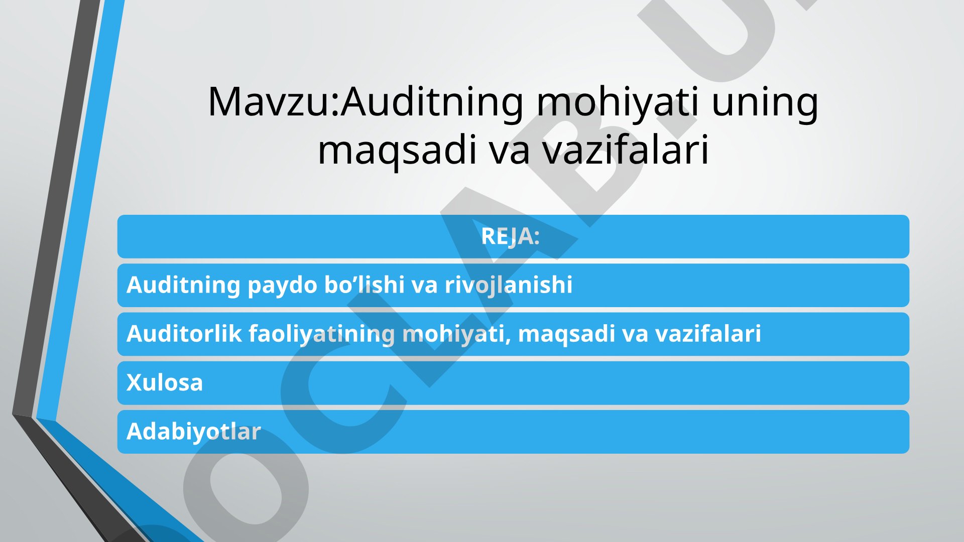 Auditning mohiyati, maqsadi va vazifalari