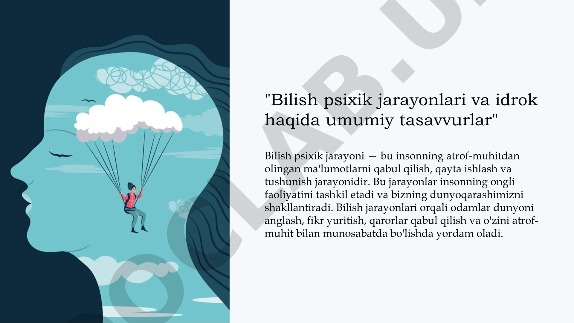 Bilish psixik jarayonlari va idrok haqida umumiy tasavvurlar