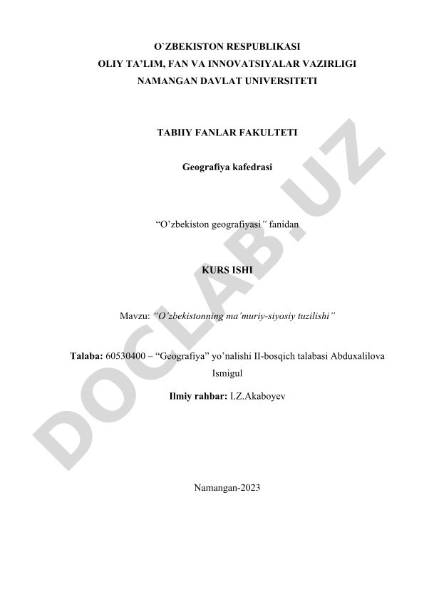 O'zbekistonning ma'muriy-siyosiy tuzilishi