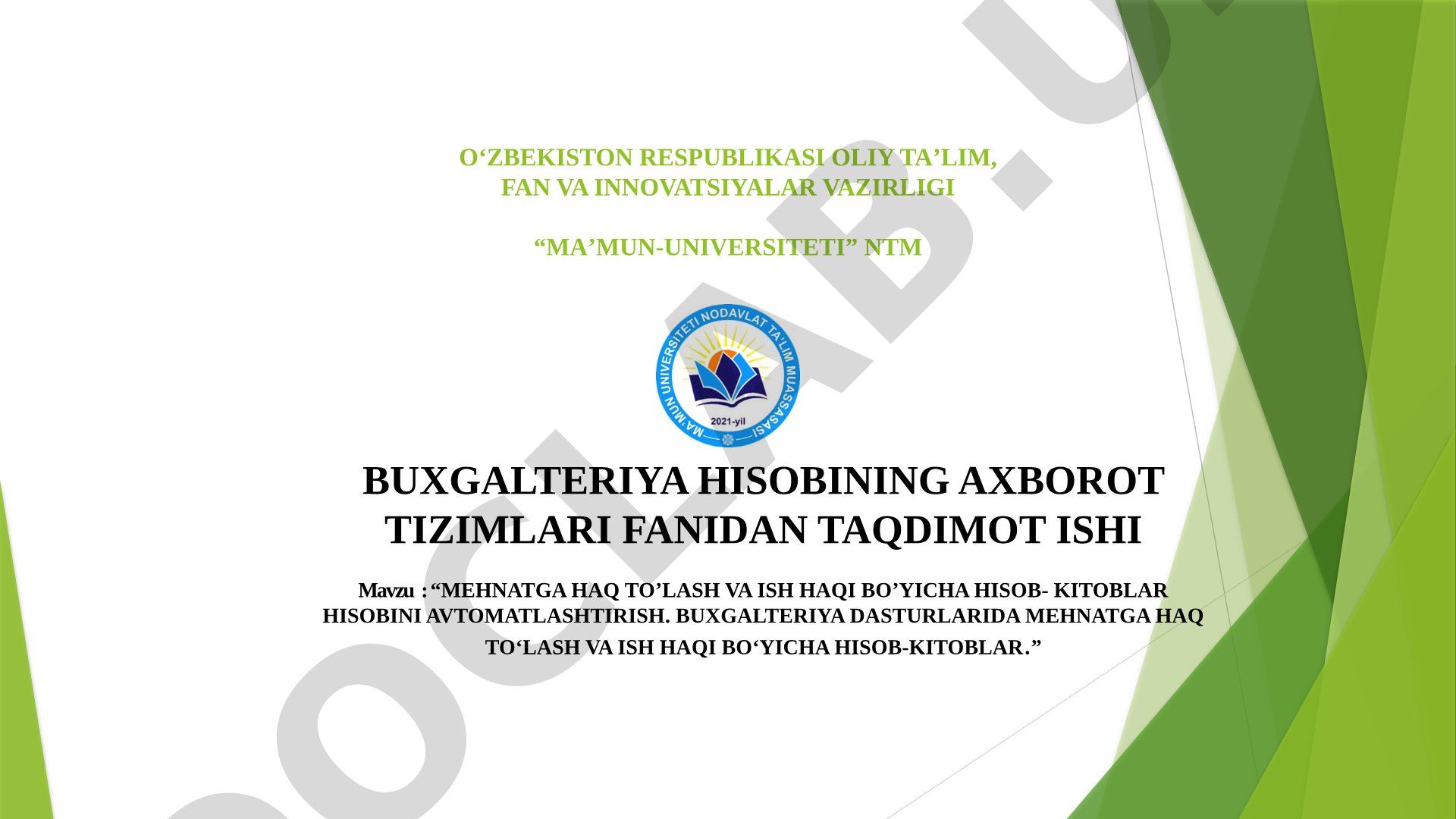 Mehnatga haq to'lash va ish haqi bo'yicha hisob-kitoblarni avtomatlashtirish