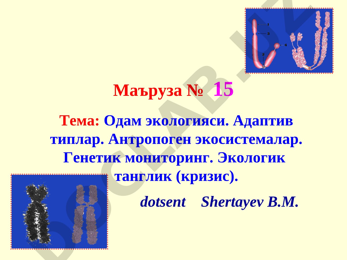 Одам экологияси. Адаптив типлар. Антропоген экосистемалар. Генетик мониторинг. Экологик танглик (кризис)