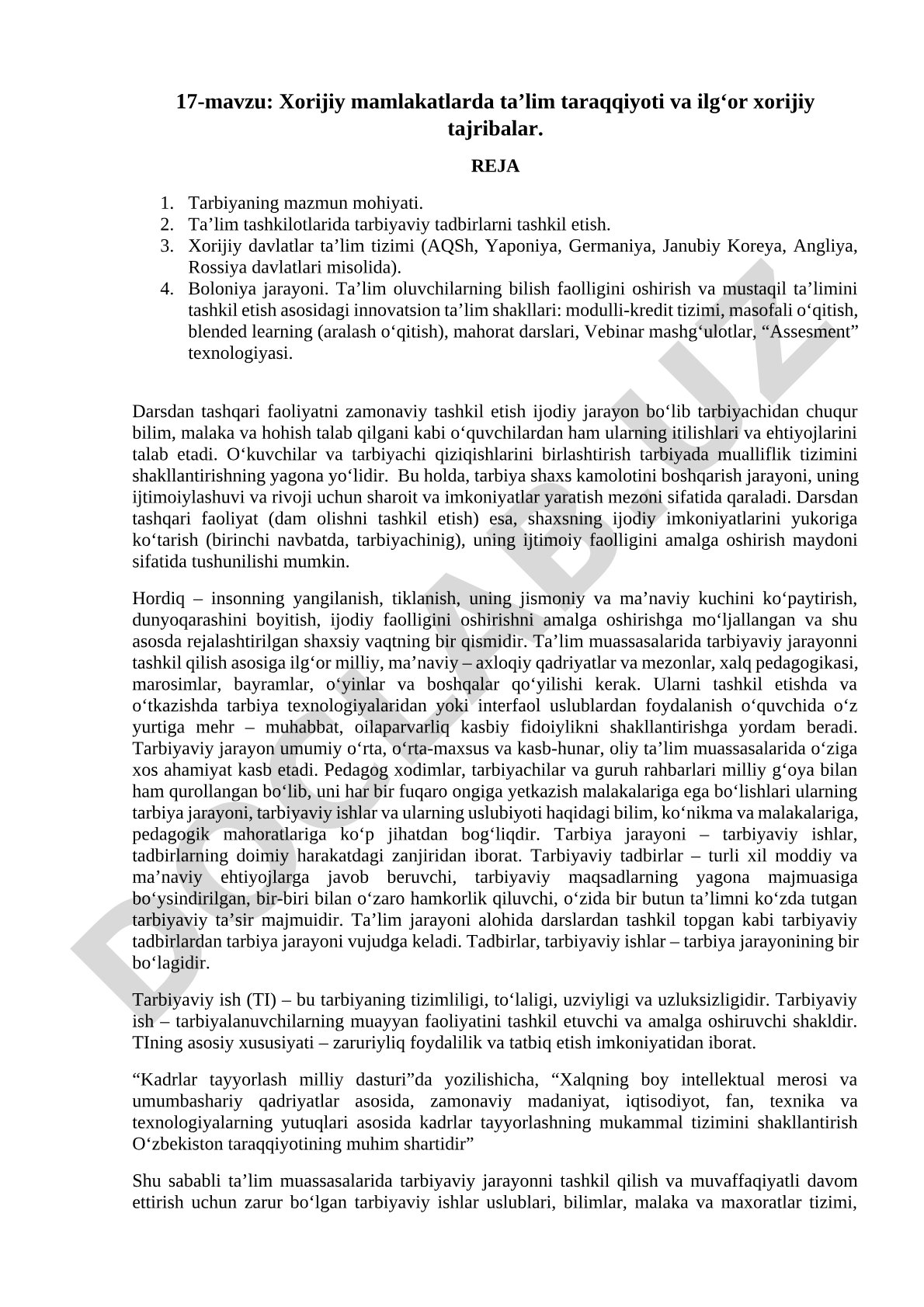 Xorijiy mamlakatlarda ta’lim taraqqiyoti va ilg‘or xorijiy tajribalar