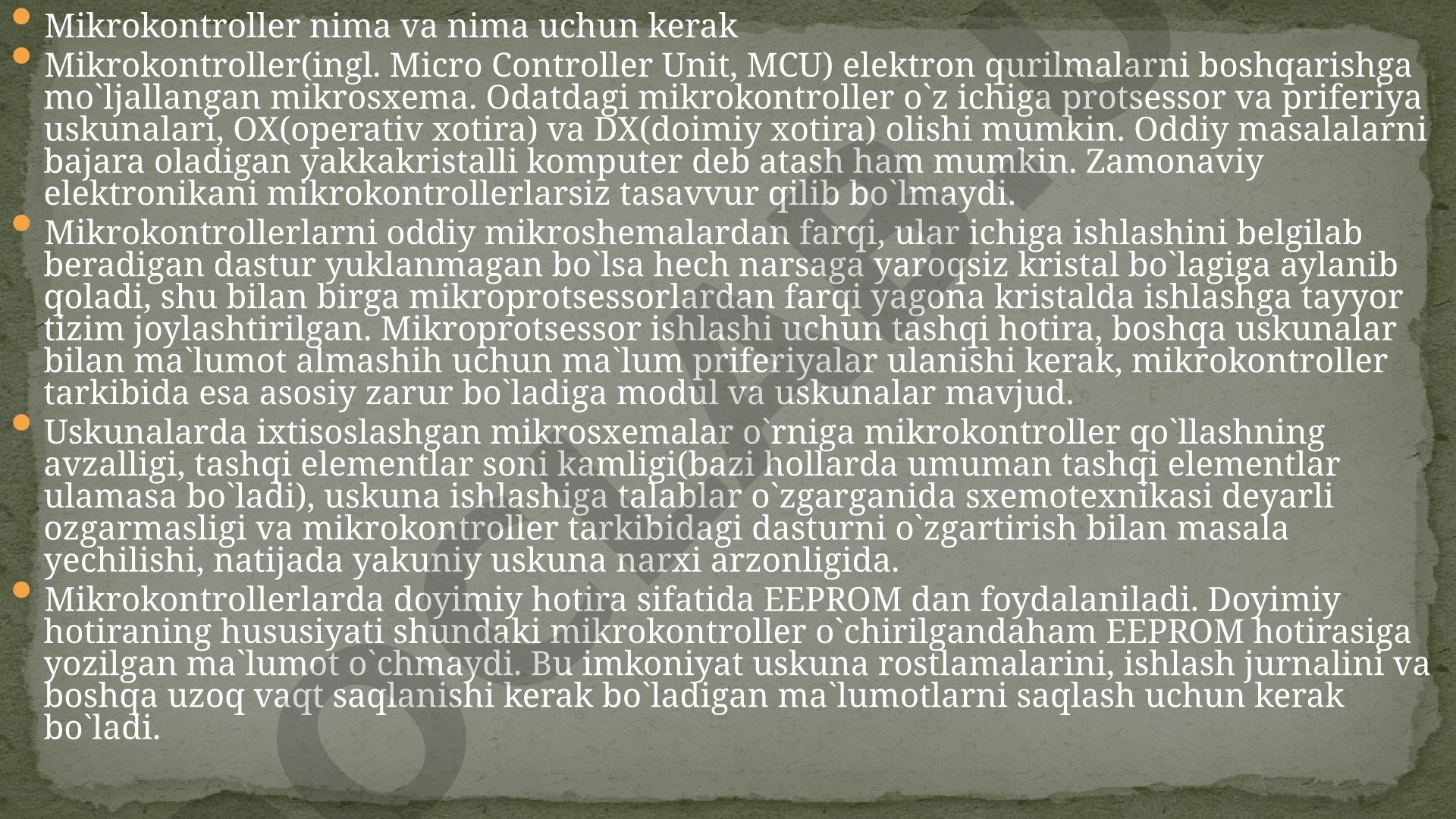 Mikrokontroller nima va nima uchun kerak