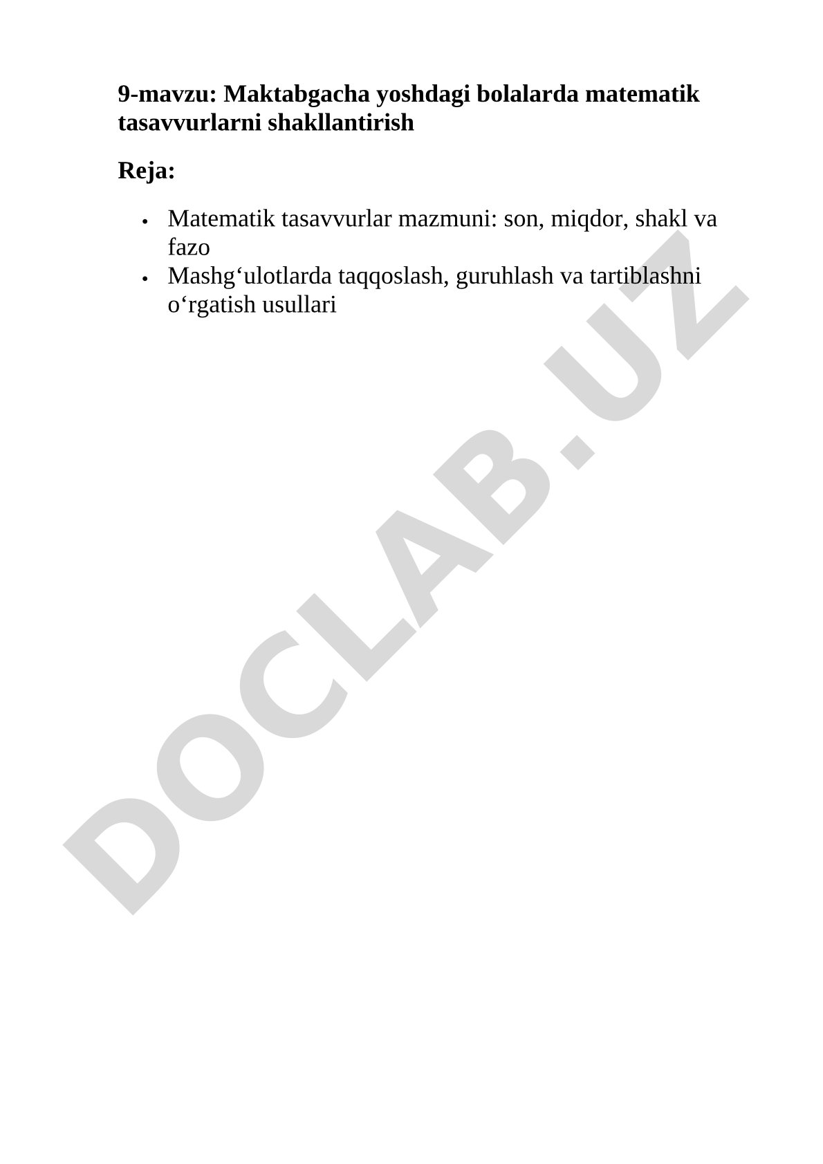 Maktabgacha yoshdagi bolalarda matematik tasavvurlarni shakllantirish