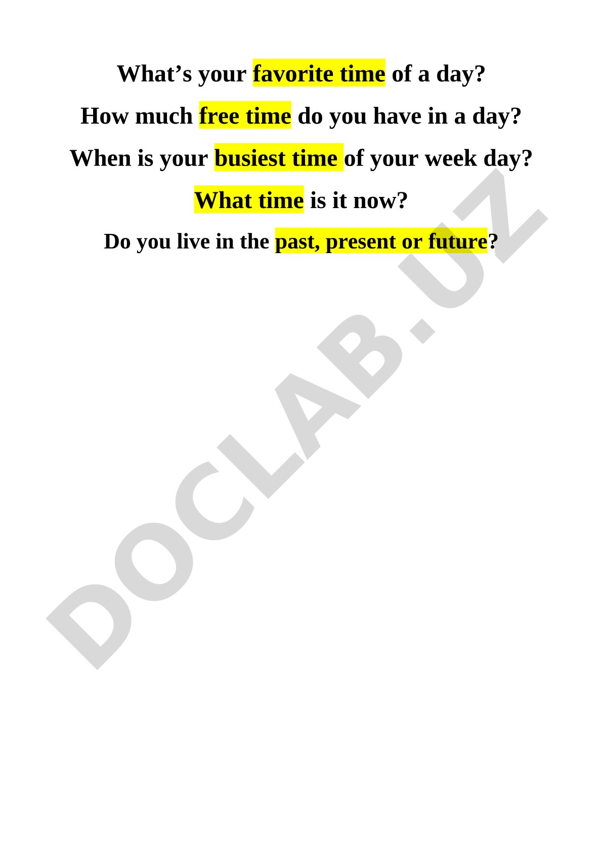 Time and Free Time Discussion Questions